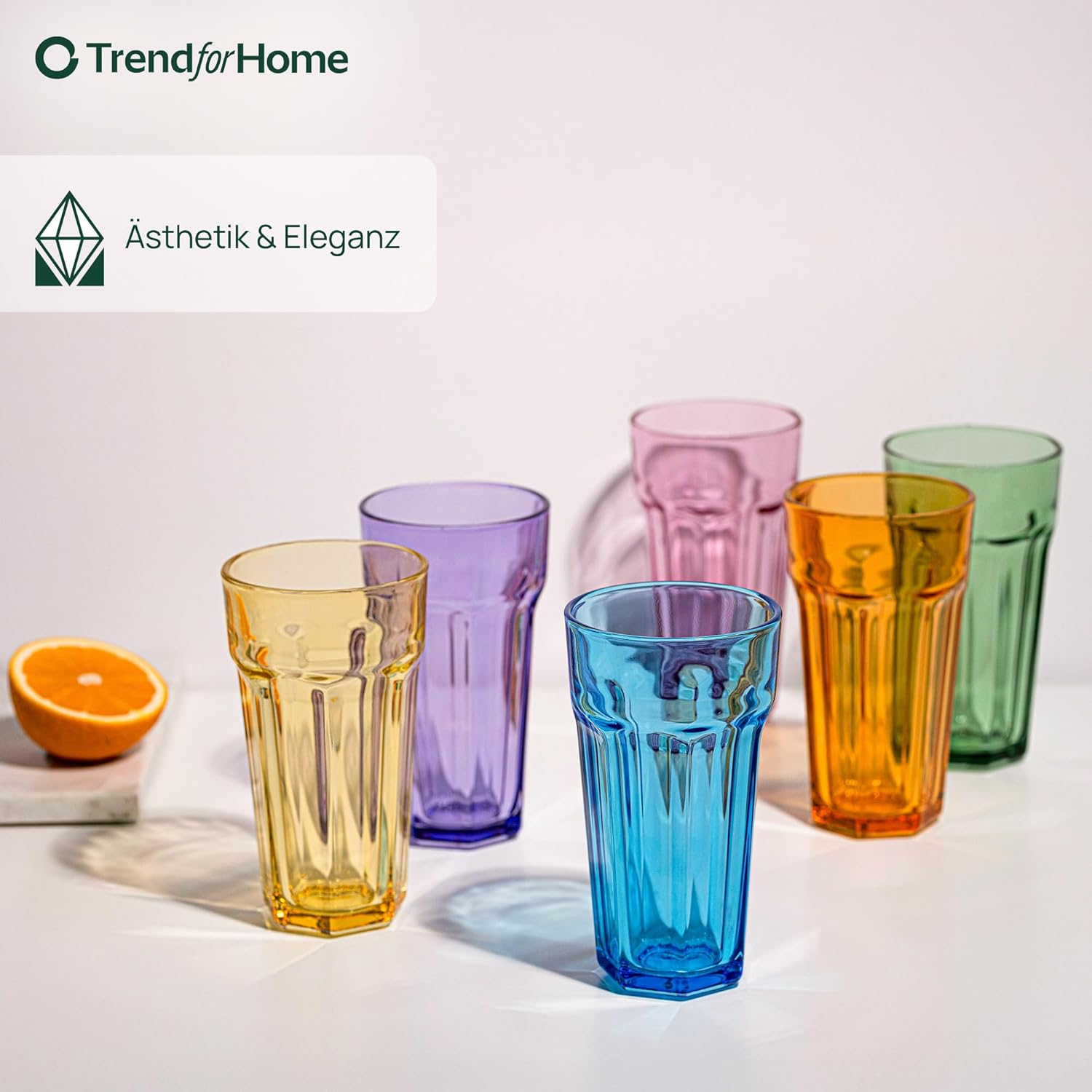TREND for HOME -Gigi Rainbow Blast Mix Large Drinking Glasses 700 Ml Cocktail Glasses Set of 6 Iced Coffee Glasses Large Long Drink Glasses XXL Colourful Glasses Lemonade Glasses Juice Glasses - Blast Mix image number 2