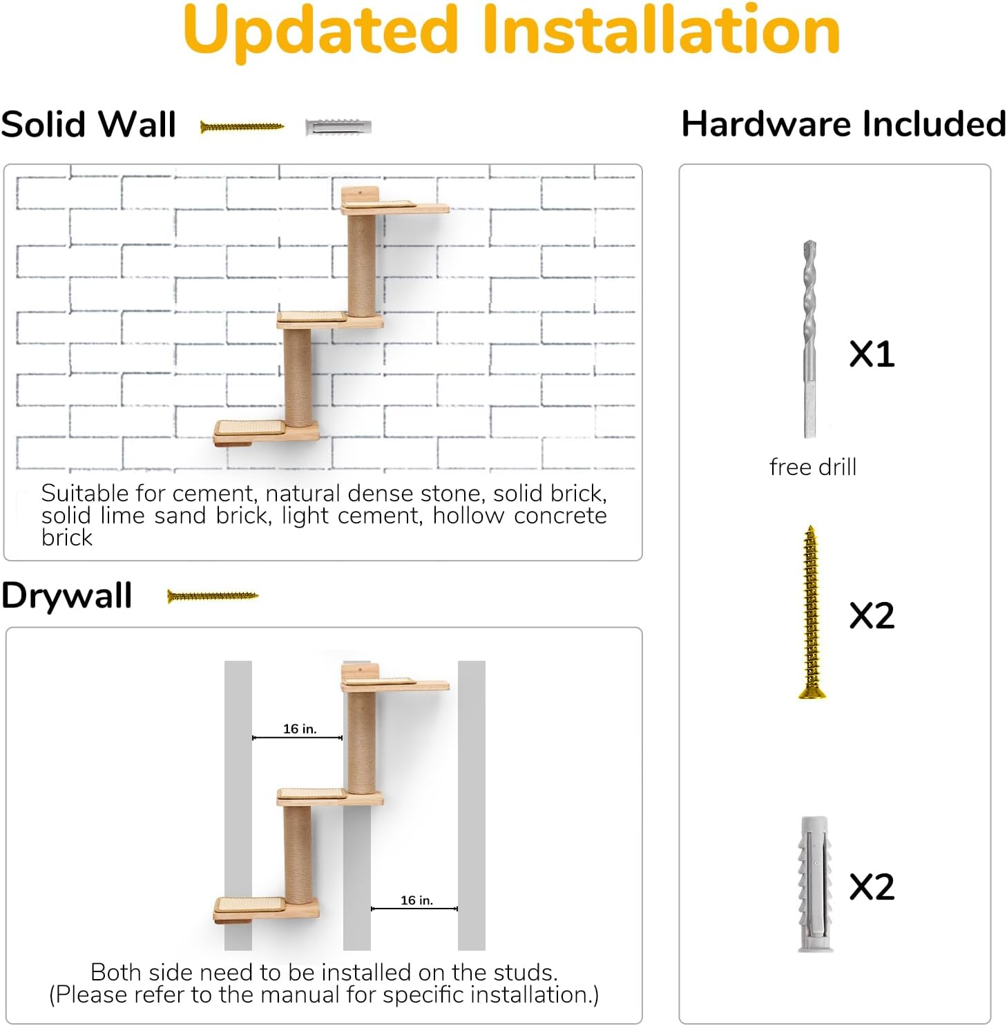 FUKUMARU Cat Wall Shelves, 3 in 1 Transformable Cats Scratching Post Wall Mounted, DIY Kitten Walls Jungle and Perch Platform Supplies, Suit for Climb, Play, Nap, Scratch image number 6
