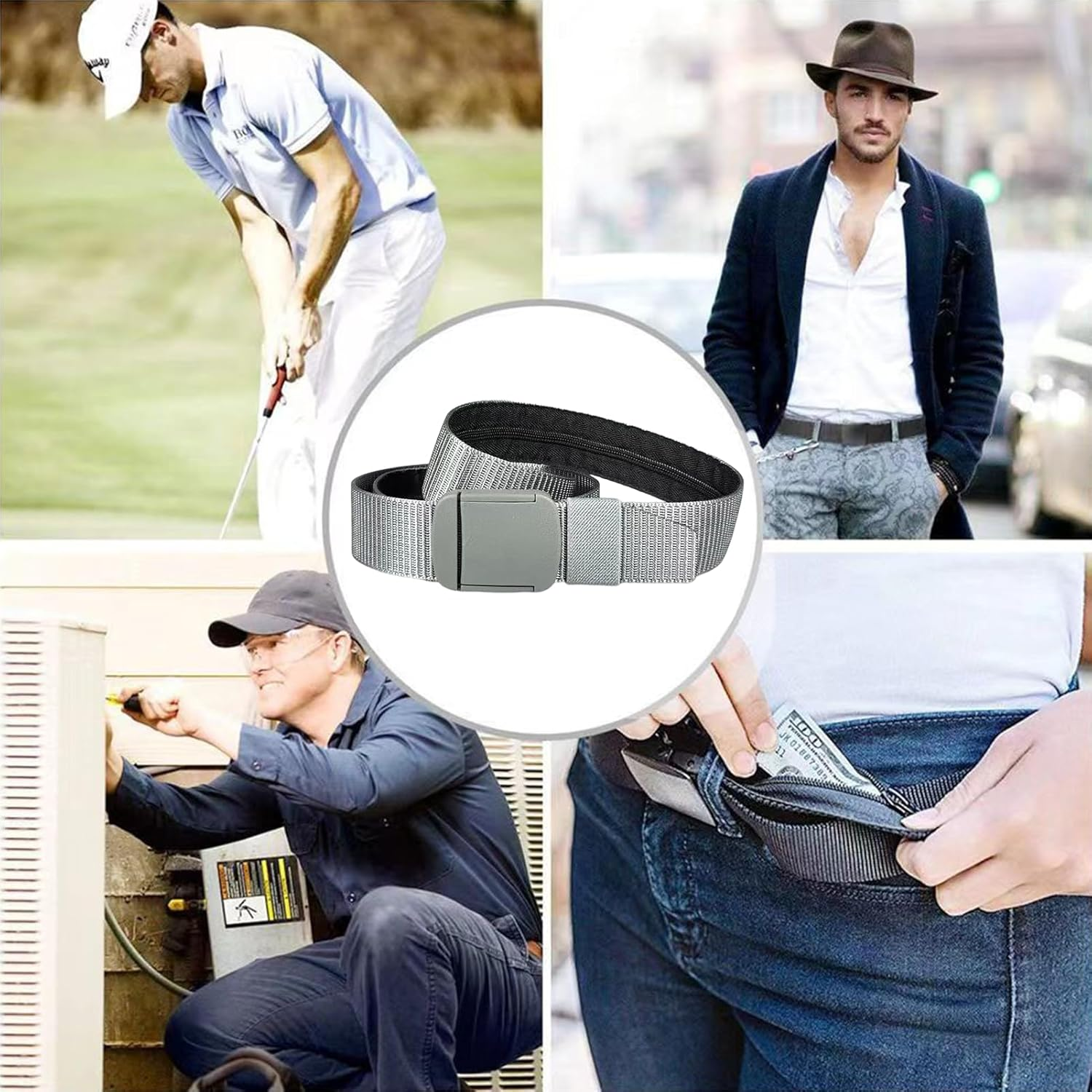 Travel Security Money Belt, Money Belt with Hidden Money Pocket, Undercover Hidden Wallet, Adjustable Canvas Belt for Travel, Money Waist Belt Bag, Anti-Theft Passport Wallets for Men & Women image number 2