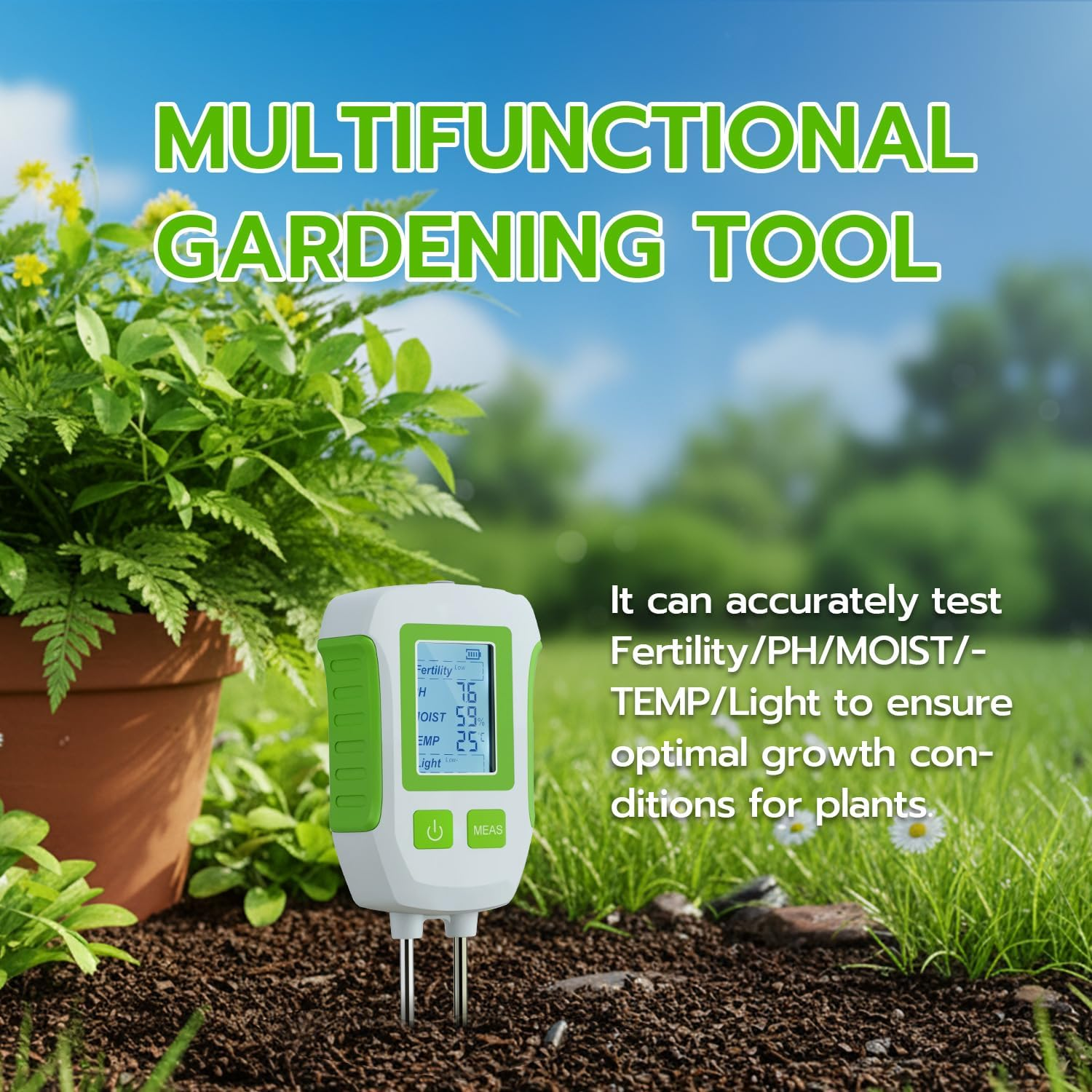 Mcbazel 5-In-1 Soil Tester with Backlit Lcd&Dual Probe-Digital Soil Ph Meter,Moisture Meter for Fertility,Temp,Light-Soil Test Kit for Gardening,Lawn,Farming,Potting Soil,Indoor&Outdoor Plants image number 4