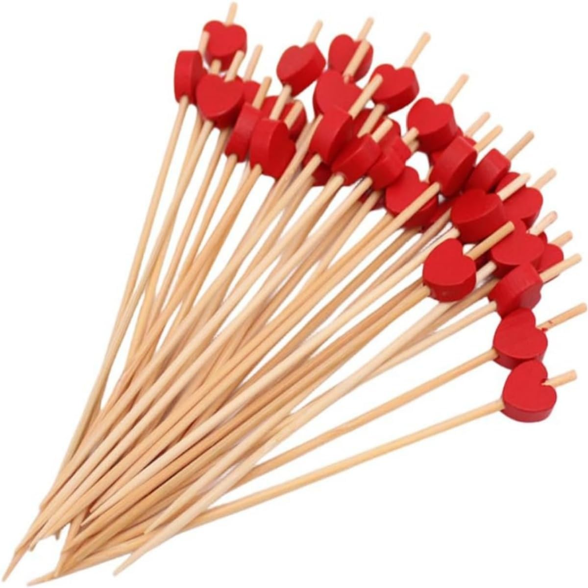 100 Pcs Cocktail Picks, 4.7 Inch Toothpicks for Appetizers, Bamboo Cocktail Sticks Skewers for Drinks, Desserts, Charcuterie, Party Fancy Toothpicks, Heart-Shaped Mini Food Picks Decorative.