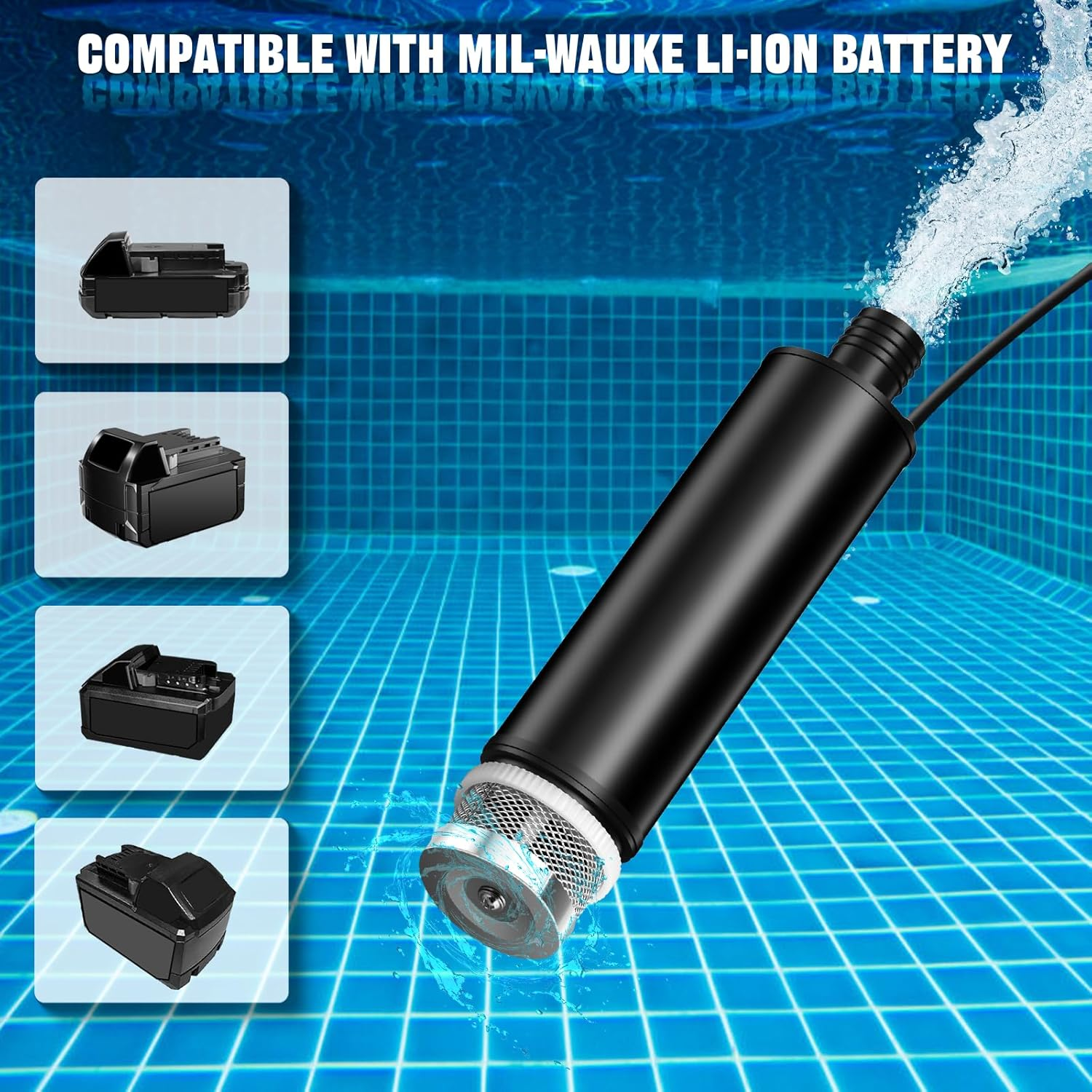 Cordless Submersible Water Pump Compatible with Milwaukee M18 18V Li-Ion Battery, 500GPH Portable Transfer Sump Pump for Camping Tub Garden RV Pond Draining Job Sites(No Battery) image number 2