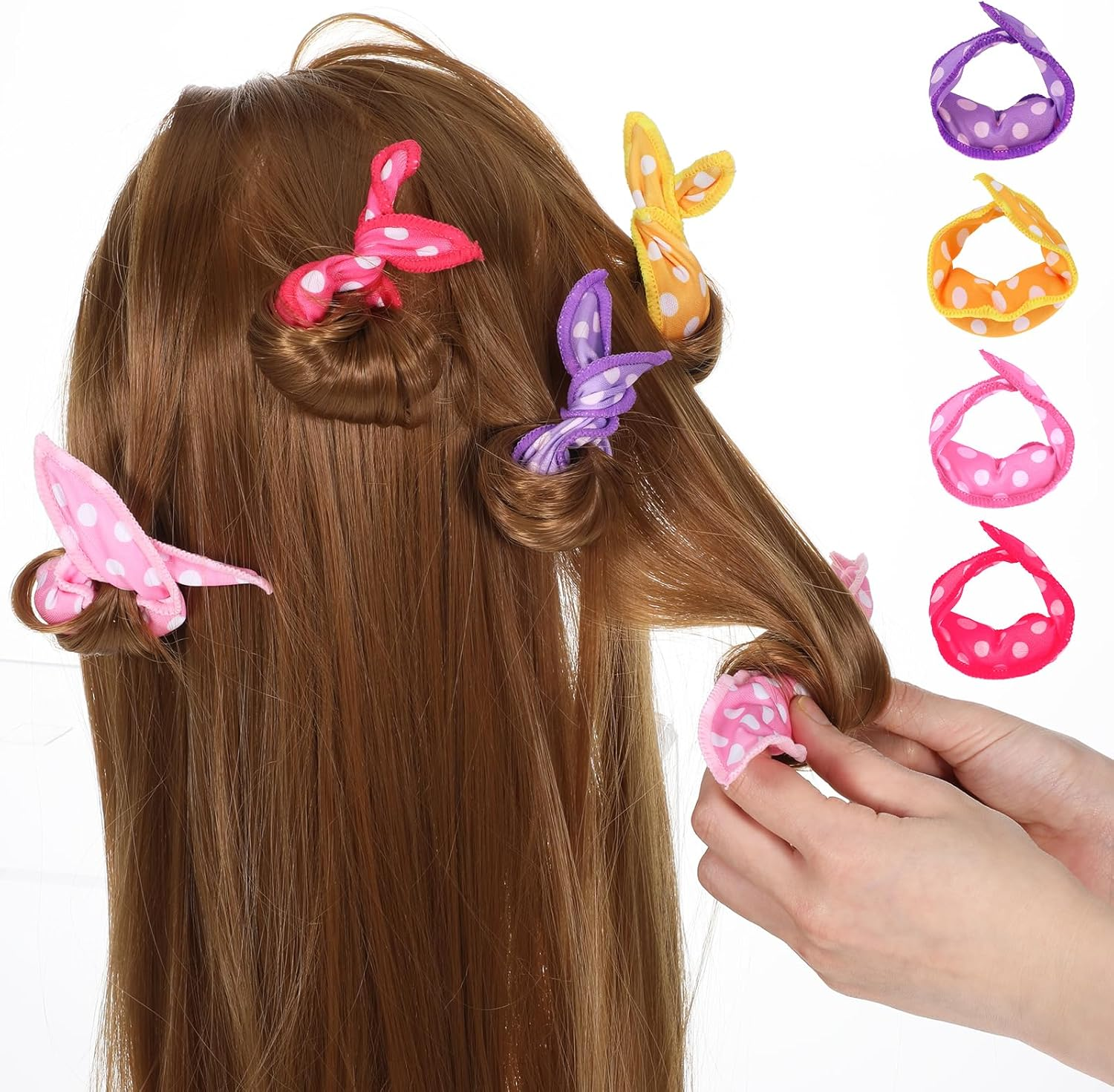 Oruola 8Pcs Pillow Rollers for Hair,8.1 X 1.38 in Pillow Curlers,Soft Sponge Pillow Rollers for Long, Short, Thick & Thin Hair Spiral Curls Hair Styling Rollers (4Colors)