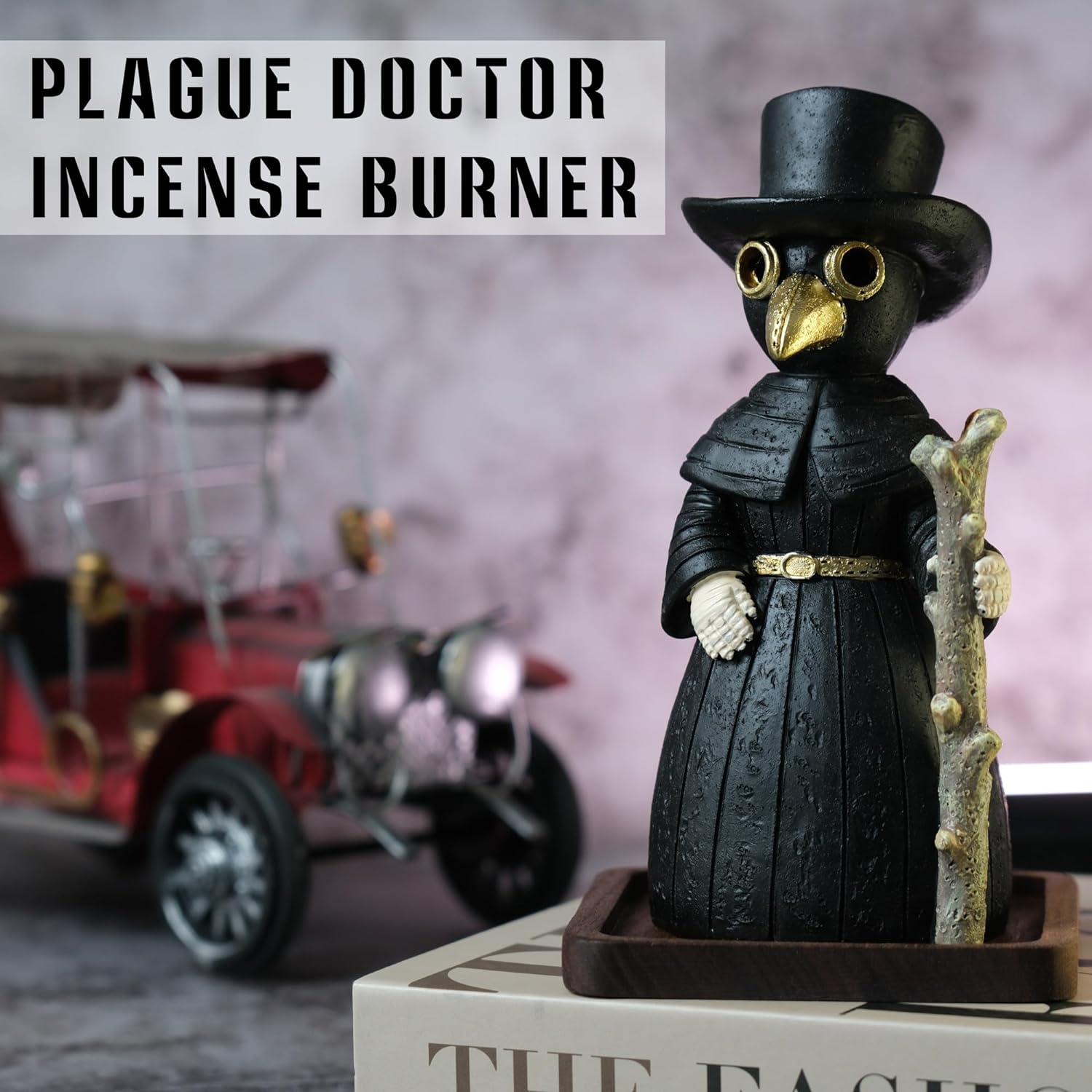 2024 Upgrade Plague Doctor Incense Holder, Plague Doctor Cone Burner Eyes Will Smoke, Handmade Craftfor Desktop Resin Ornament for Home Decoration, Effective Stress & Anxiety Relief. (Large Doctor) image number 1