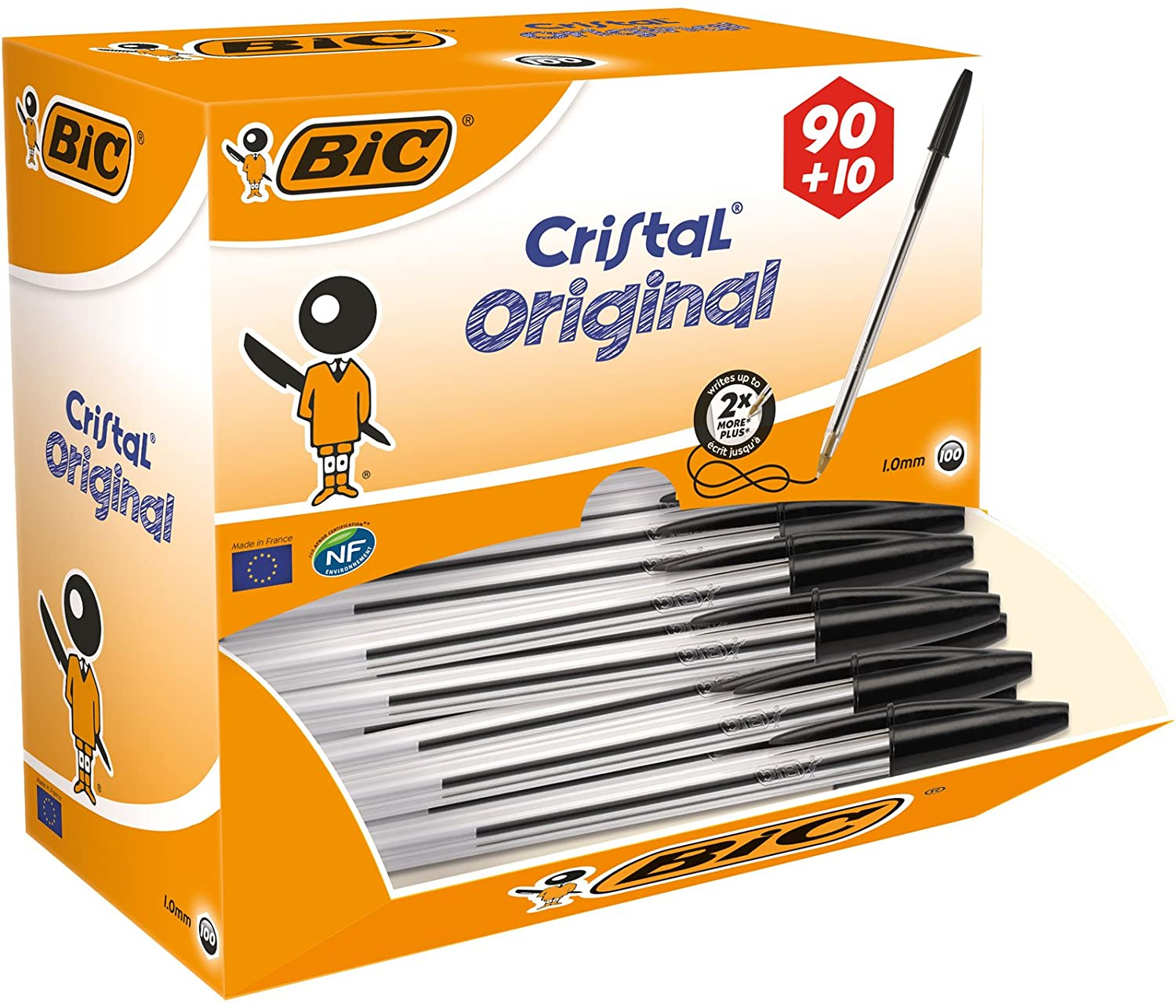 BIC Cristal Original Ballpoint Pens, Every-Day Biro Pen, Fine Point (1.0Mm), Ideal for School, Black Ink, 100 Count (Pack of 1) image number 4
