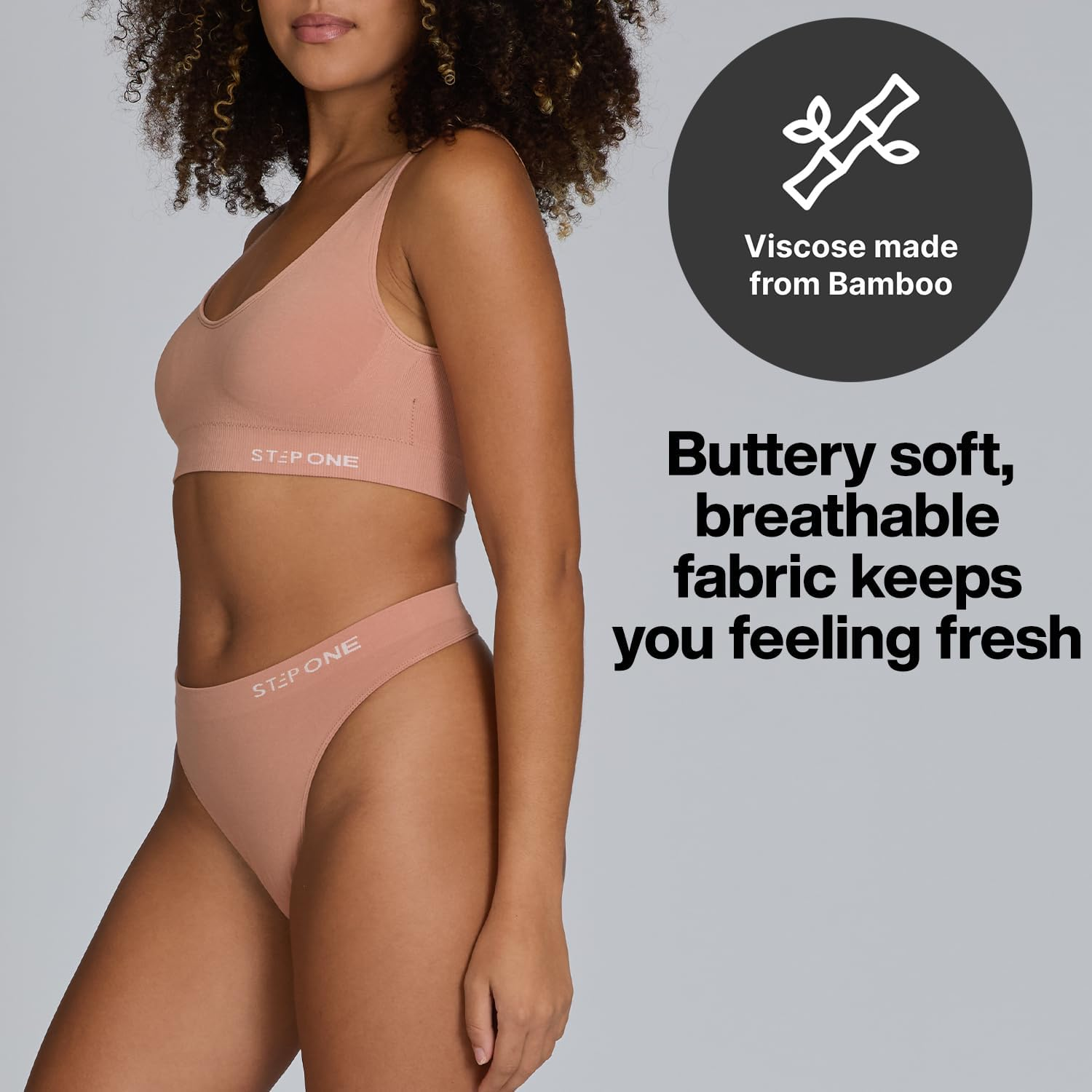 STEP ONE Smoothfit Seamless Thong for Women. Ultra-Soft, Breathable Bamboo Moisture Wicking Underwear Women, No VPL, Hypoallergenic, Everyday Comfort Thong image number 2