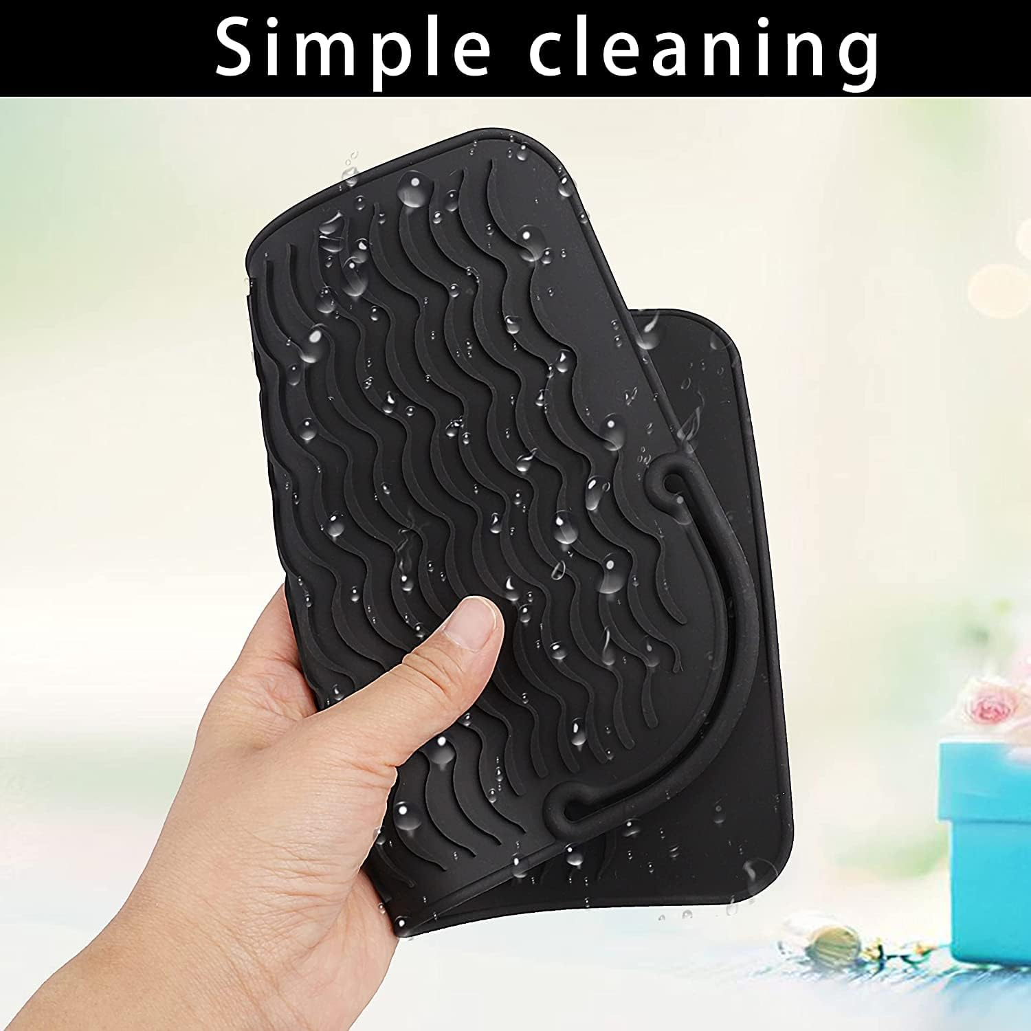 Heat Resistant Silicone Mat for Hair Tools - Pink Flat Iron Pad, Black Curling Iron Pad, Travel Portable Hot Tools Mat (1+1 Pack) image number 1