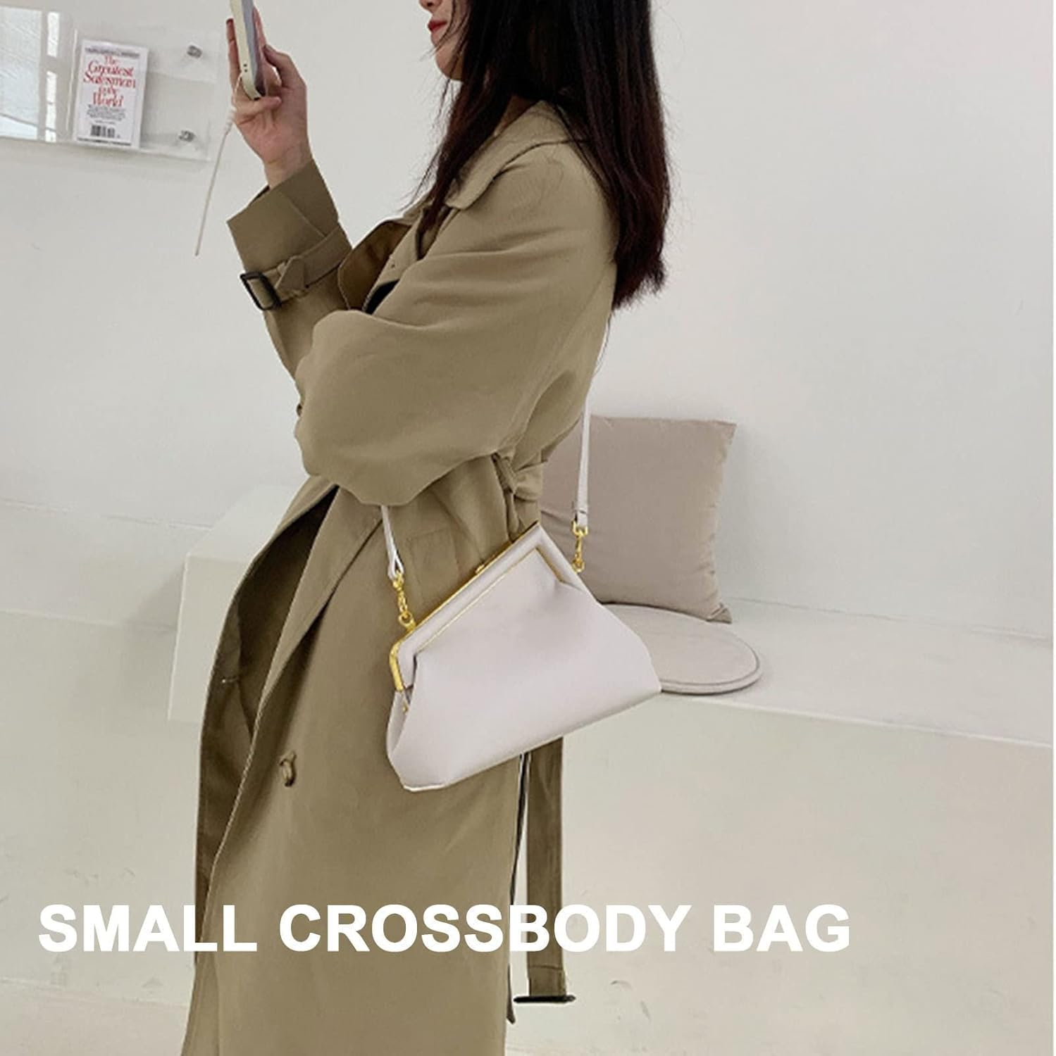 Women Clutch Purse Crossbody Bags,Pu Leather Shoulder Bag with Metal Clasp Closure Cross Body Handbags - Camel image number 6