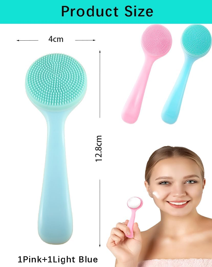 Silicone Face Scrubber for Women, Soft Face Cleansing Brush, Manual Scrubber Exfoliator for Sensitive Skin Deep Cleaning Care, Face Cleansing Brush for Makeup Residues Removal 2Pcs image number 1
