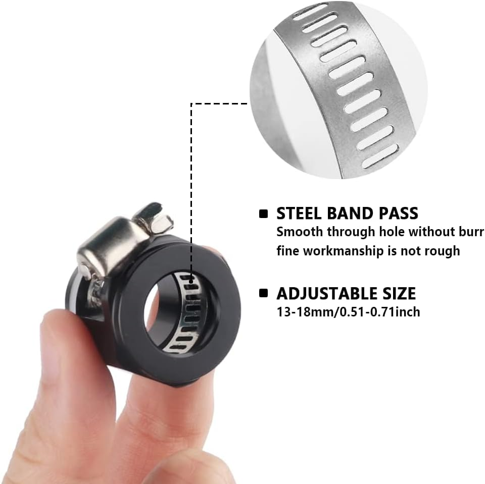 4PCS 6AN 3/8 Hose Clamp with Adjustable Screw Joint,Aluminum Alloy Black Hose Clamp for Tighten Fuel Line,Water Pipe,Heater Hose,Air Tubing,12-15Mm Automotive Hose Clamps (12-15Mm) image number 4