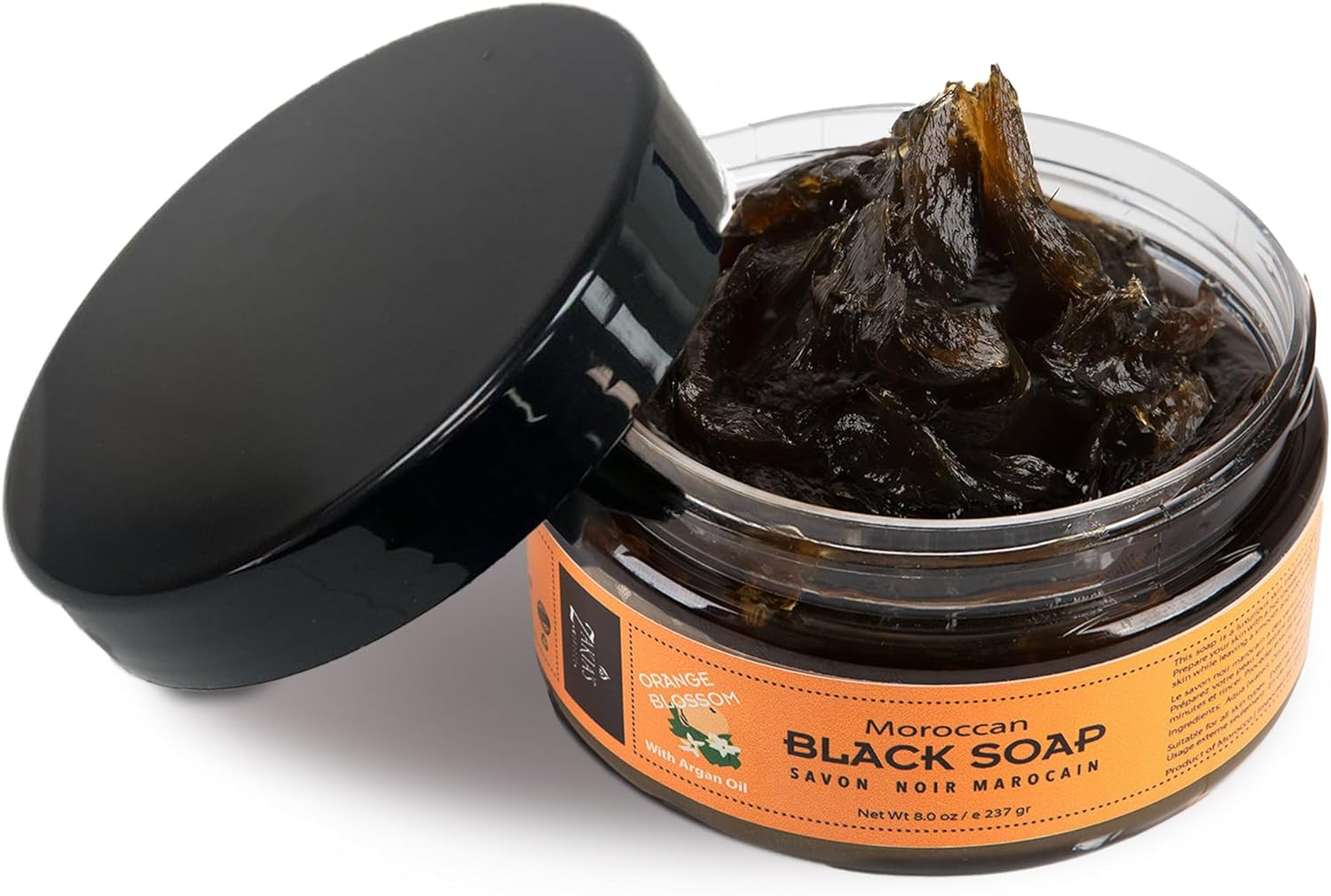 Zakia'S Morocco 8 Oz Moroccan Black Soap -Exotic Orange Blossom Scent with Kessa Exfoliating Glove image number 6
