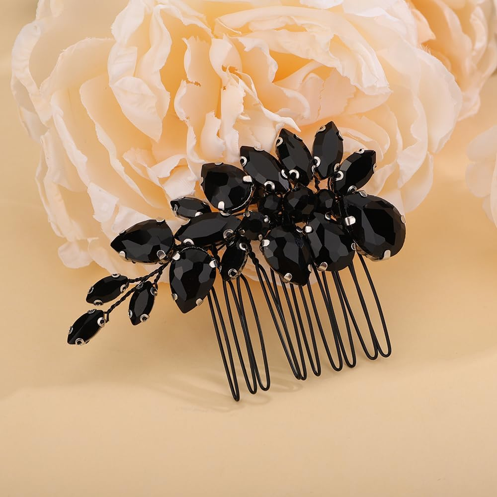 Teyglen Crystal Bridal Rhinestone Hair Comb Headpiece with Sparkly Rhinestones for Women and Girls (Gold)