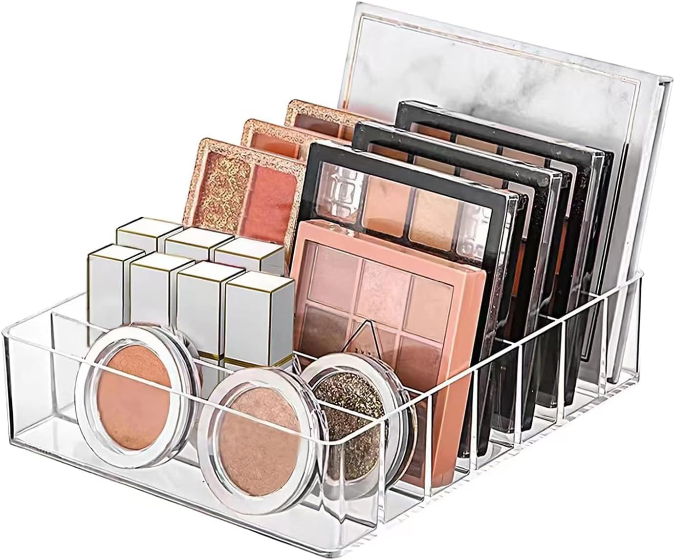 PAOFUFUI Eyeshadow Palette Makeup Organiser, BPA Free 7 Section Divided Vanity Organise Holder for Drawer and Bathroom Counte Modern Cosmetics Storage (19Cm X 16Cm X 4.6Cm) (7 Section Clear) image number 5