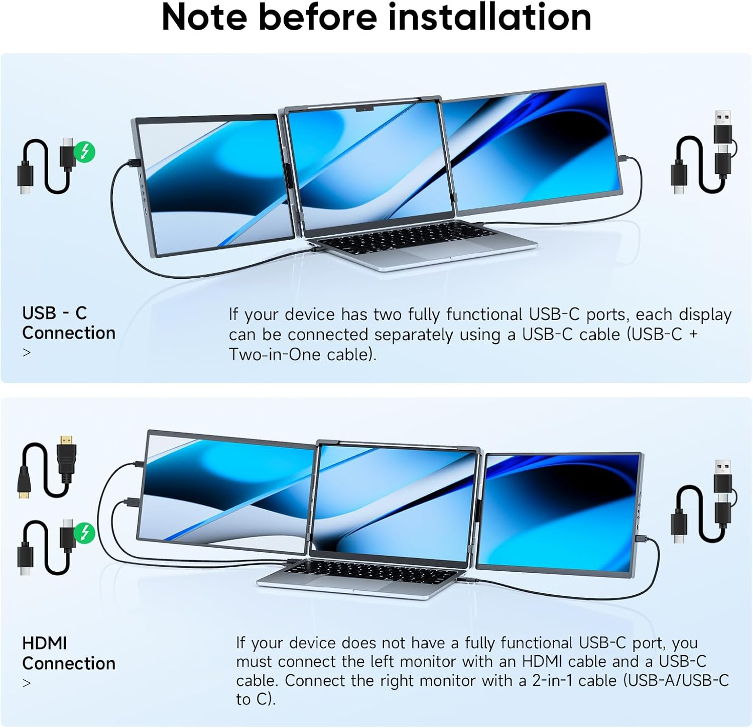 Laptop Screen Extender, 14" FHD 1200P IPS Triple Portable Monitor for Laptop, Screen Extender Monitors for 14"-17.3" Carry a USB Flash Drive，Plug & Play Compatible with Wins, Mac, Android