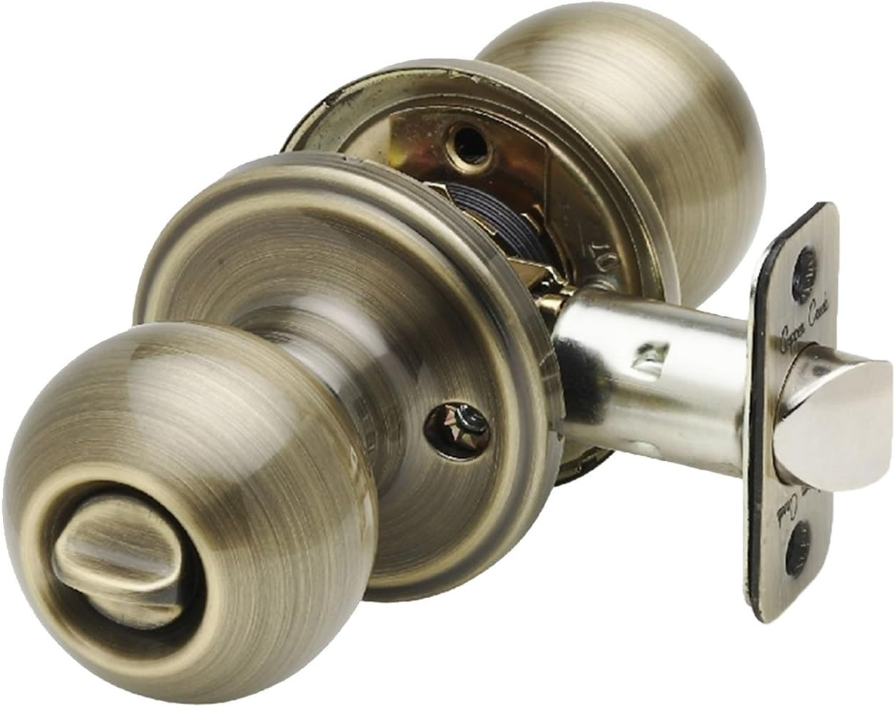 Copper Creek BK2030AB Ball Door Knob, Privacy Function, 1 Pack, in Antique Brass