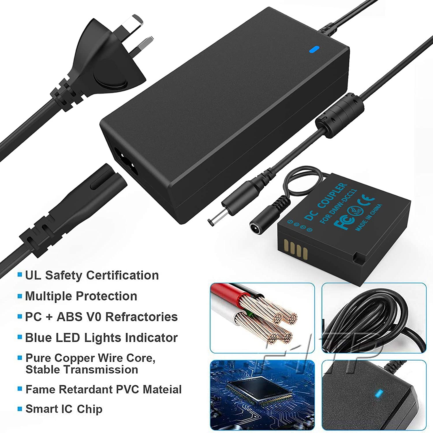 F1TP DMW-DCC11 DMW-AC8 AC Power Supply Adapter Charger DC Coupler Kit (Replacement DMW-BLE9 DMW-BLG10 Battery) for Pa Nasonic Lumix DMC-GF6 GX85 GX7 Mark II GX85K LX100 G100 ZS110 TZ100 image number 4