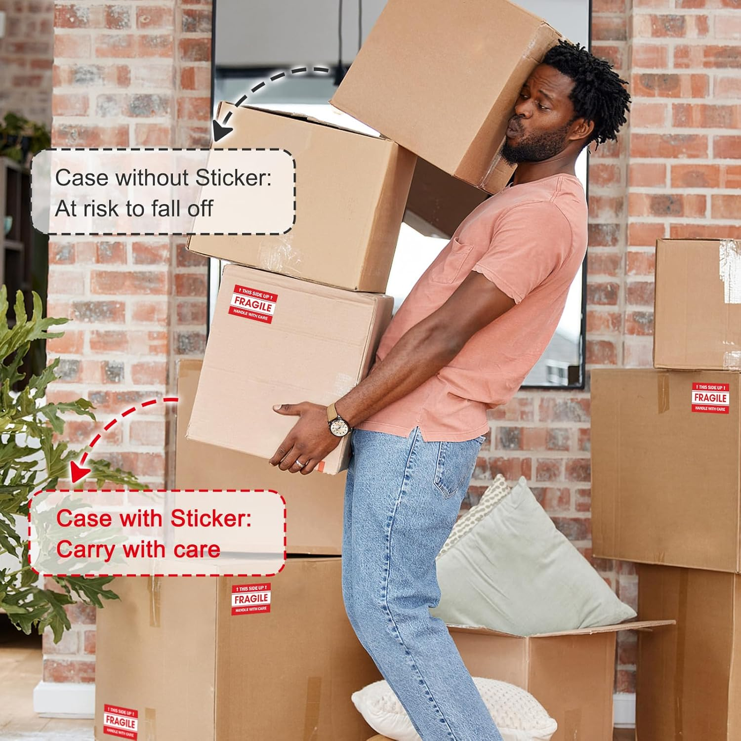 L LIKED 2"X 3" Fragile Stickers 500 Labels per Roll Strong Adhesive (Handle with Care,This Side Up) Labels for Shipping and Moving image number 2