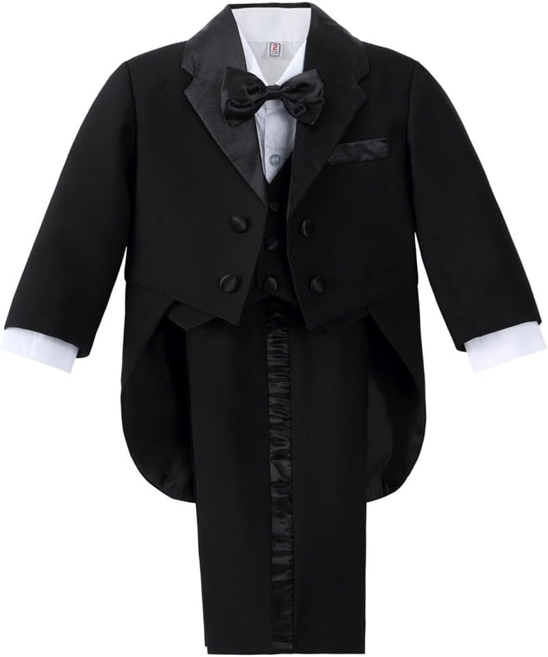 Dressy Daisy Baby & Toddler Boys Tuxedo Suits & Blazers Wedding Outfit Set Formal Occasions Smart Wear for 3 Months to Size 4, Black White Ivory