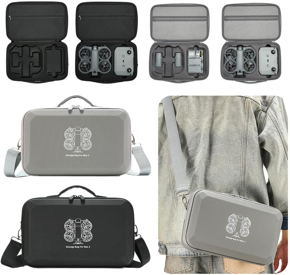 Case for DJI Neo 2, Hard Carrying Case for DJI Neo2, Portable Travel Storage Shoulder Bag Large Capacity - Gray image number 6