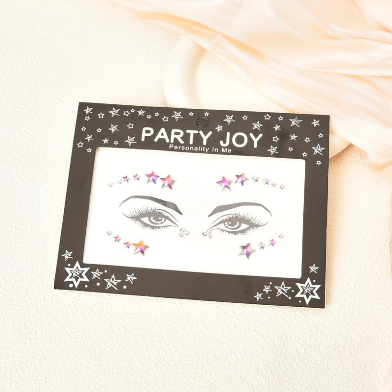 Face Gems Stick on Rhinestone Stickers for Women Mermaid Face Gems Eye Glitter Stickers Makeup Cosplay Rave Festival Accessories for Women Star Face Stickers Halloween Face Eye Decorations image number 3