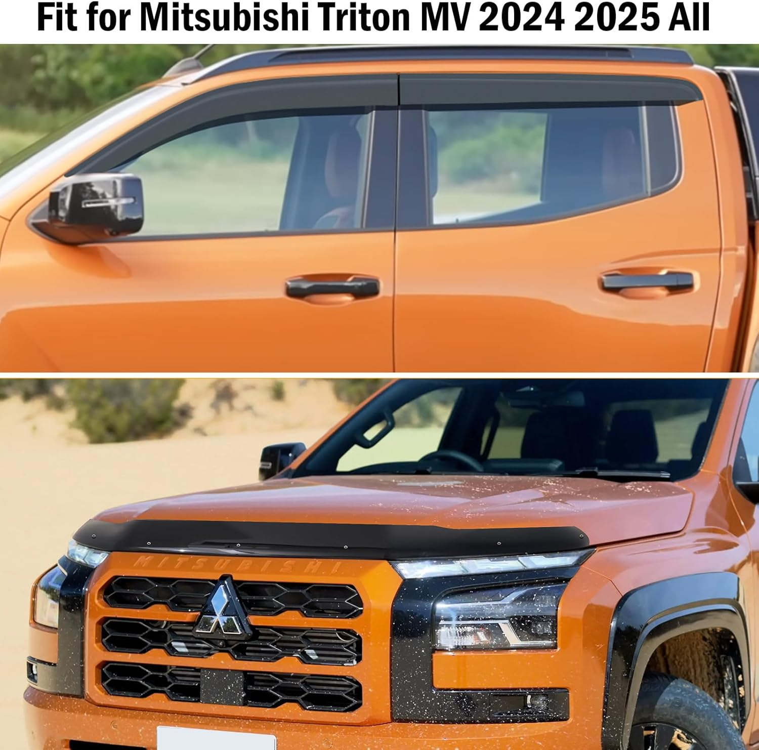 SUERAUTO4X4 Bonnet Protector Weather Shields for Mitsubishi Triton MV 2024 2025 Dual Cab Accessories, Tinted Black Bonnet Guard Injection Weathershields Window Visors Wind Deflectors image number 3