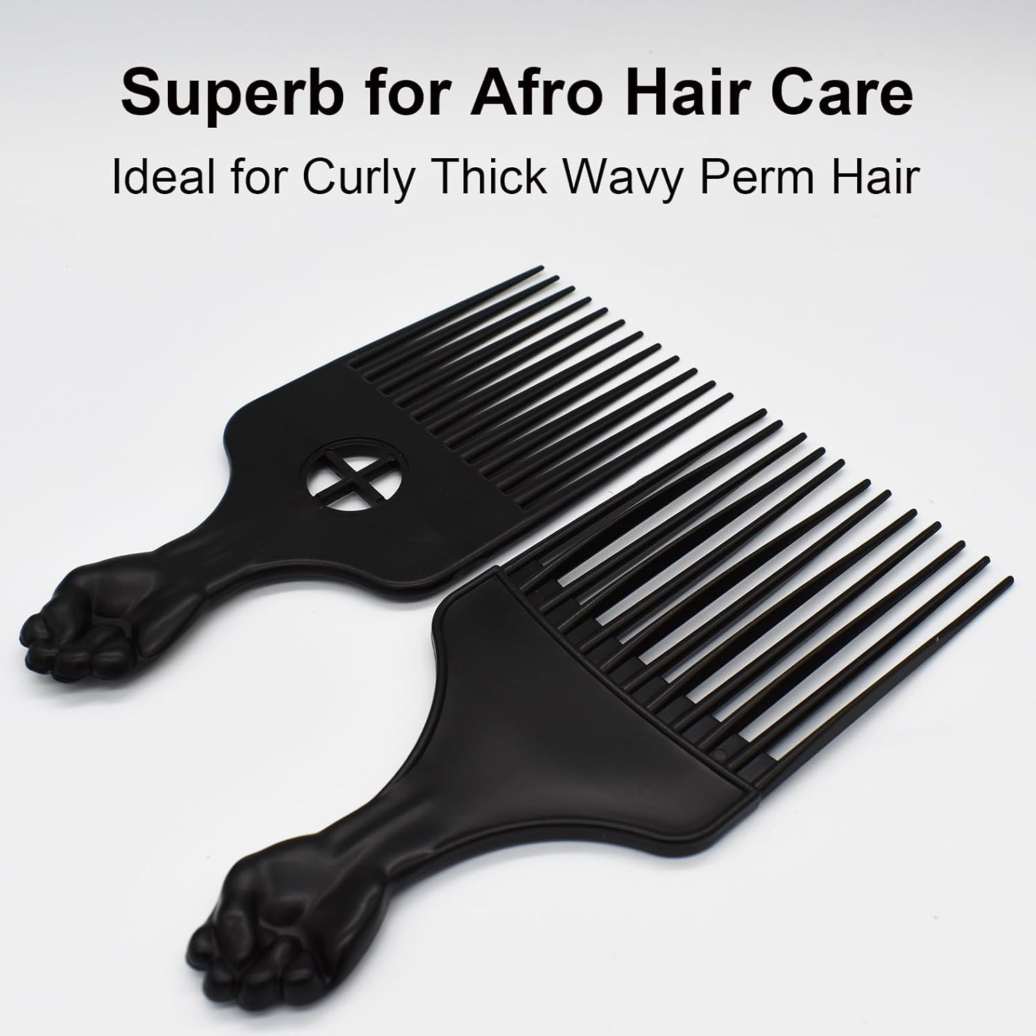 2 Pieces Professional Afro Hair Comb Detangling Comb Hairdressing Comb Afro Braiding Comb for Wigs Natural African Thick Curly Long Short Hair Styling Men Women Hair Salon image number 6