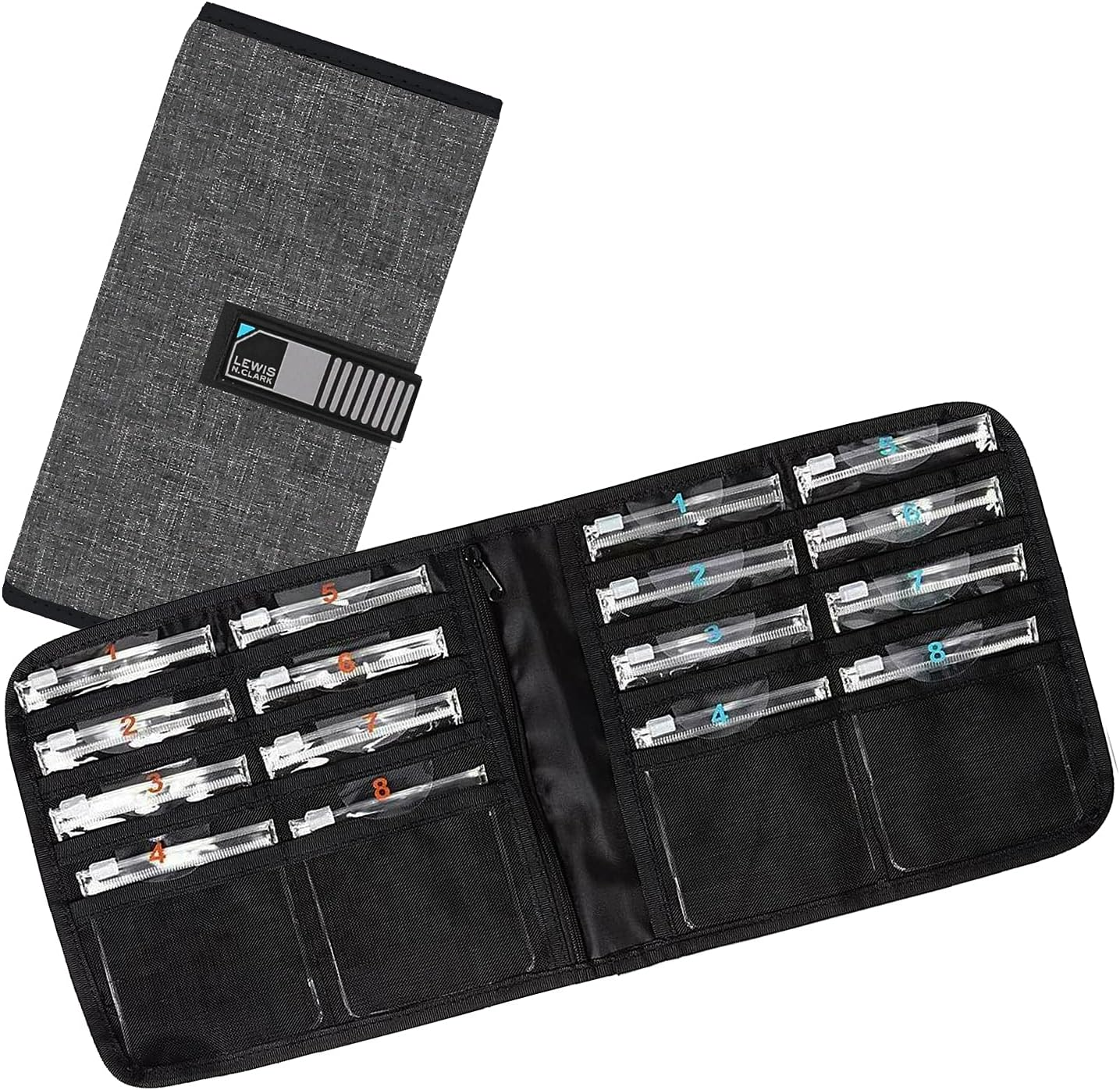 Lewis N. Clark AM/PM Folding Pill Organizer + Supplement Case for OTC Medicine,  + Vitamins - 16 Slot Pouch, Gray image number 1