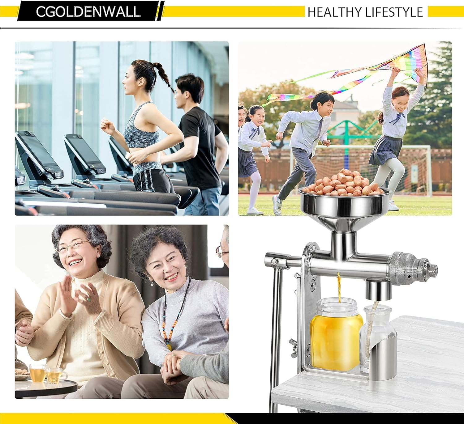 CGOLDENWALL Manual Cold Oil Press Machine Household Oil Extractor Peanut Nuts and Seed Oil Expeller for Physical Press and Continuous Expelling image number 4