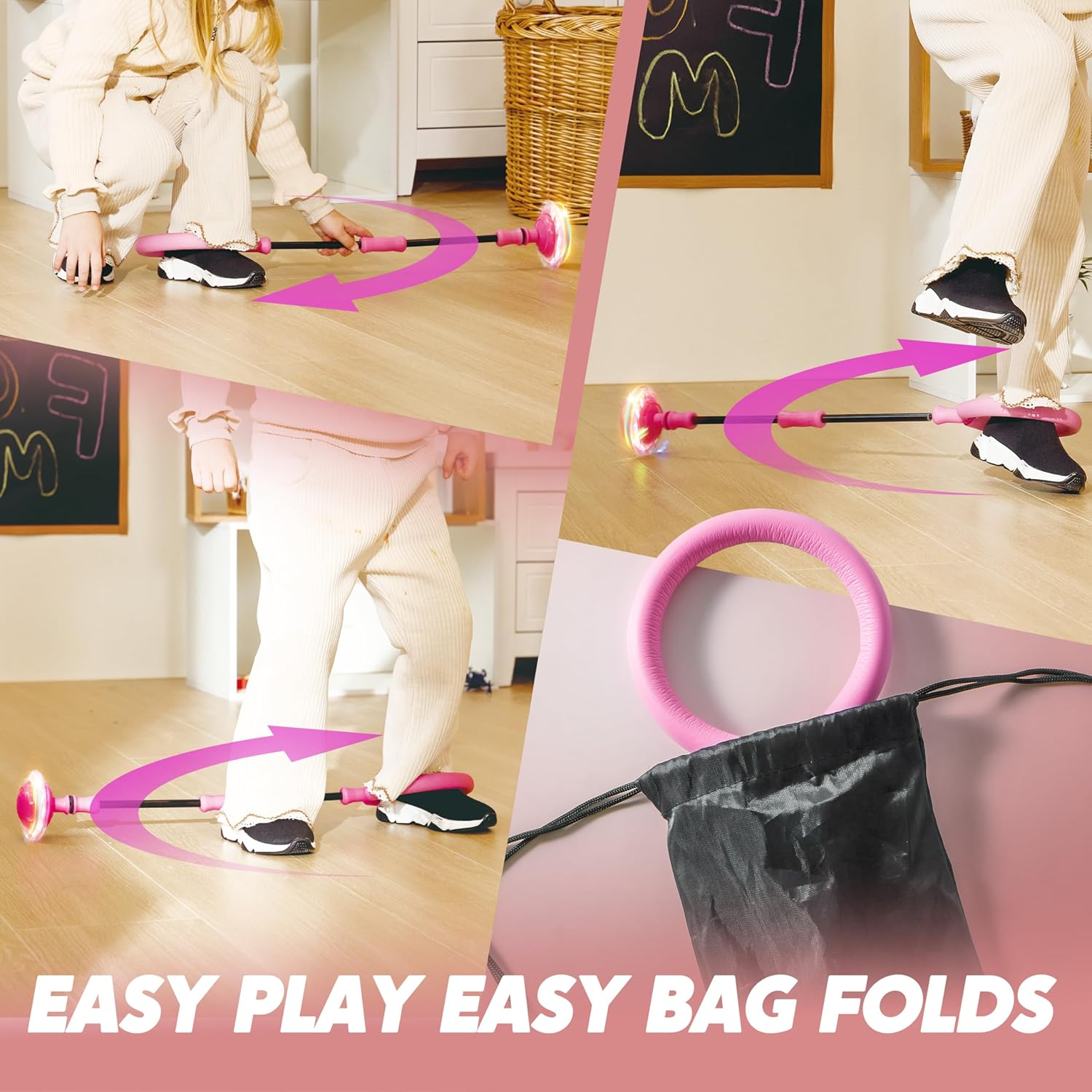 JOYIN Pink Ankle Skip Ball with Flashing Lights, Skip Toy for Kids Indoor & Outdoor, Flashing Swing Ball Foldable Sports Toy, Birthday Gifts Kids 3 4 5 + image number 6