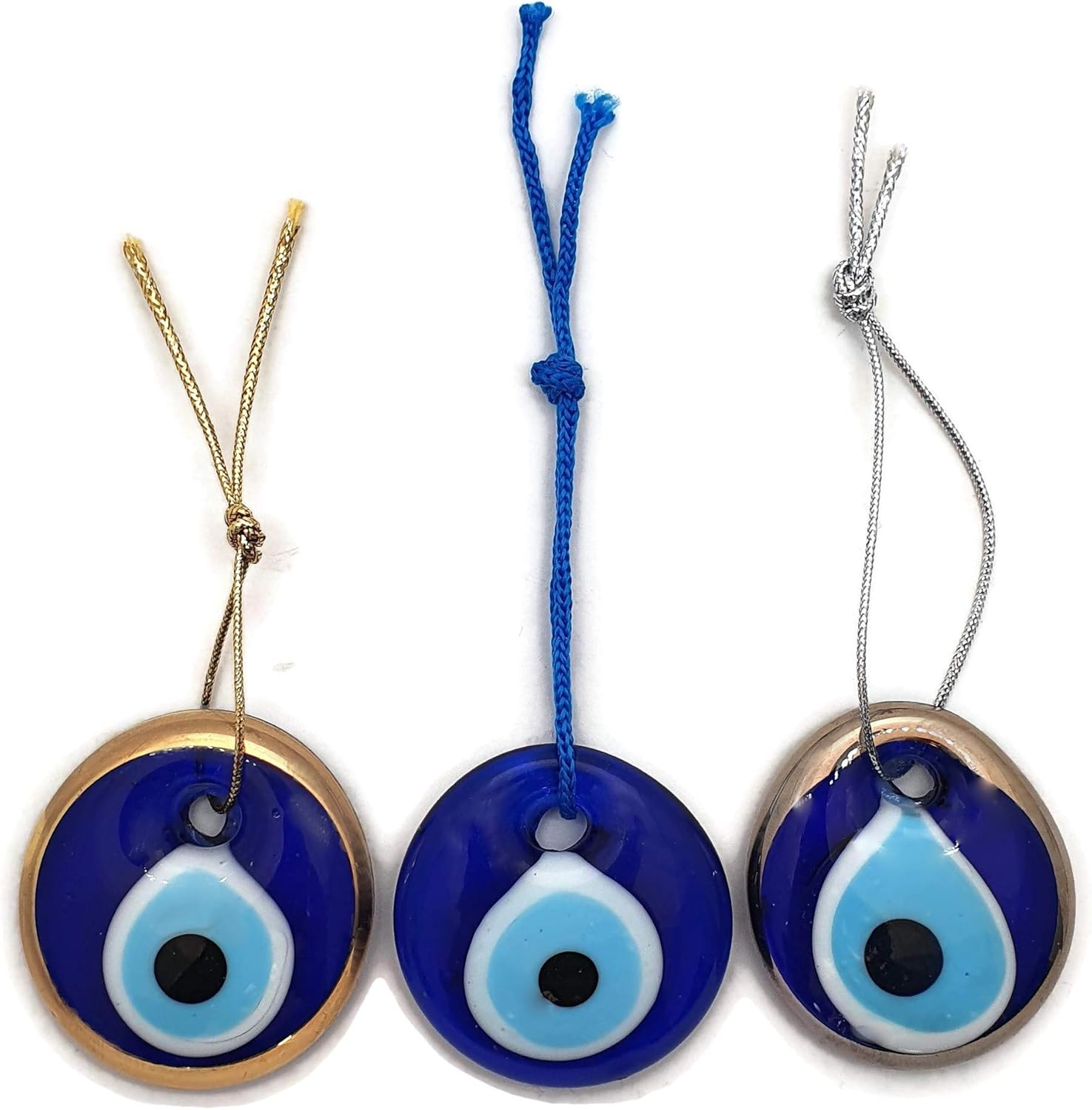 Set of 3 Pcs - New Turkish Glass Evil Eye Wall Hanging Ornament - Home House Car Gift Collectable Good Luck (Multi)