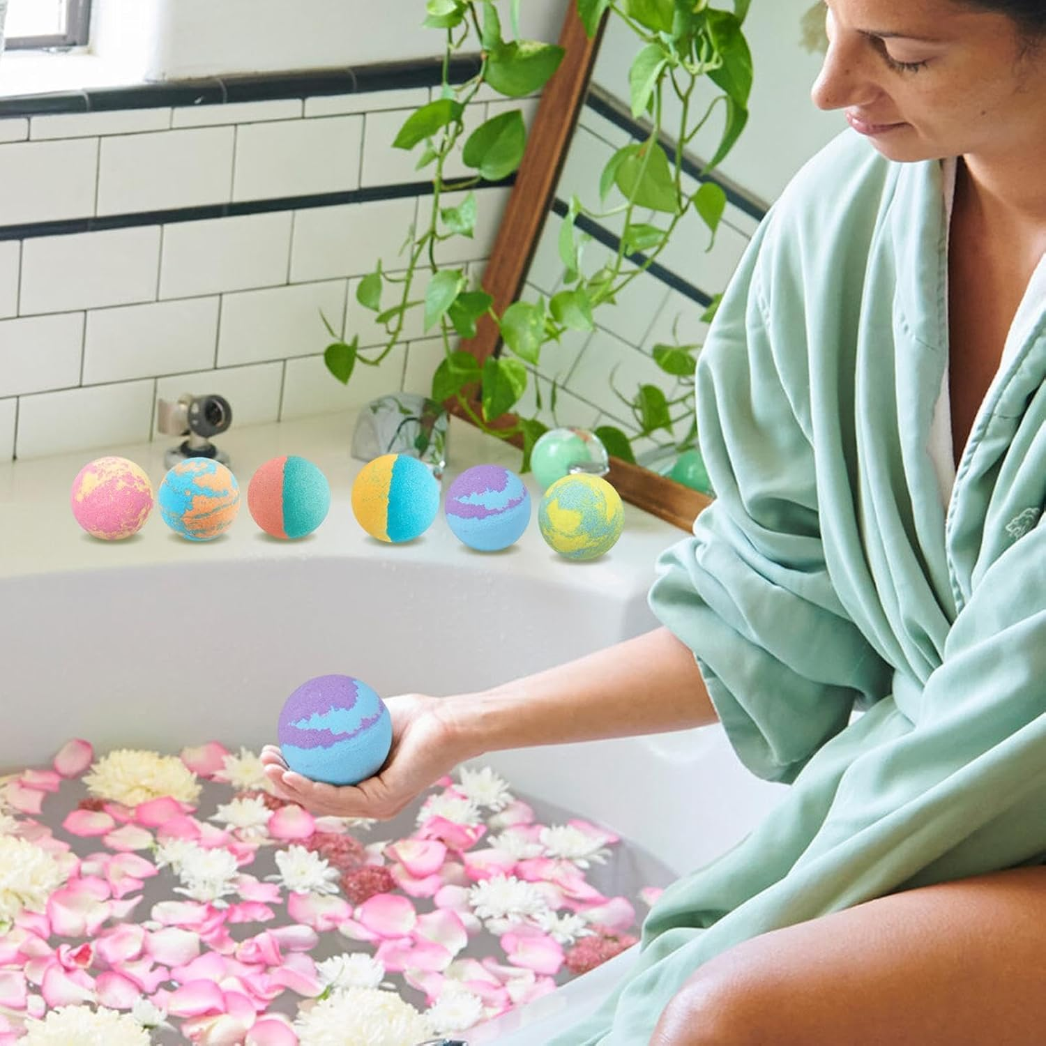 Zankie Natural Bath Balls,6X Home Spa Fizzies Bubble Bath Balls - Christmas Spa Relaxing Bath Balls, Organic Handmade Bubble Bath Balls for Women & Men, Girls, Wife image number 5