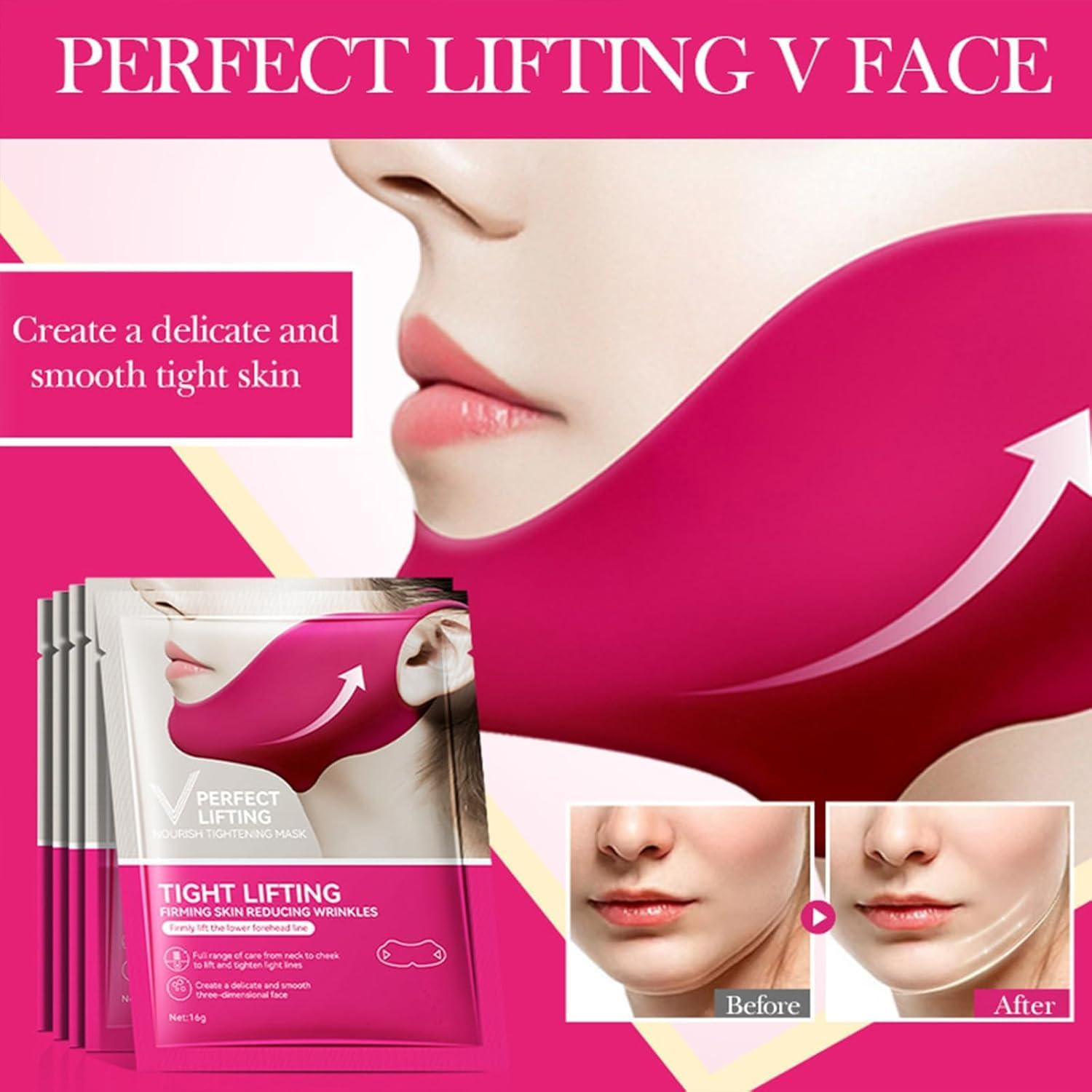 V Line Face Lifting Chin Mask, Tape for Tightening Skin and Double Chin Reduction Face Mask- Chin Strap Face Tape - 5 Pcs image number 6