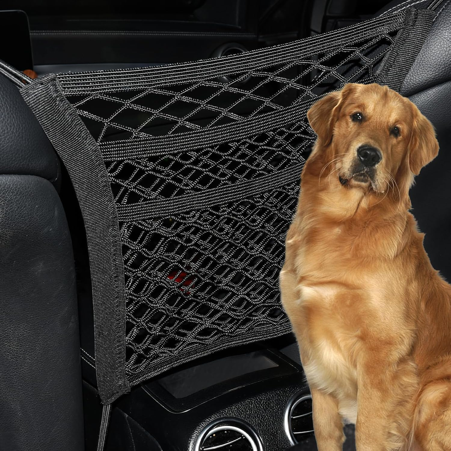 3-Layer Car Mesh Organizer Storage between Front Seats Kid Dog Pet Net Barrier Car Net Pocket Elastic Tissue Purse Holder Netting for SUV, Van image number 2