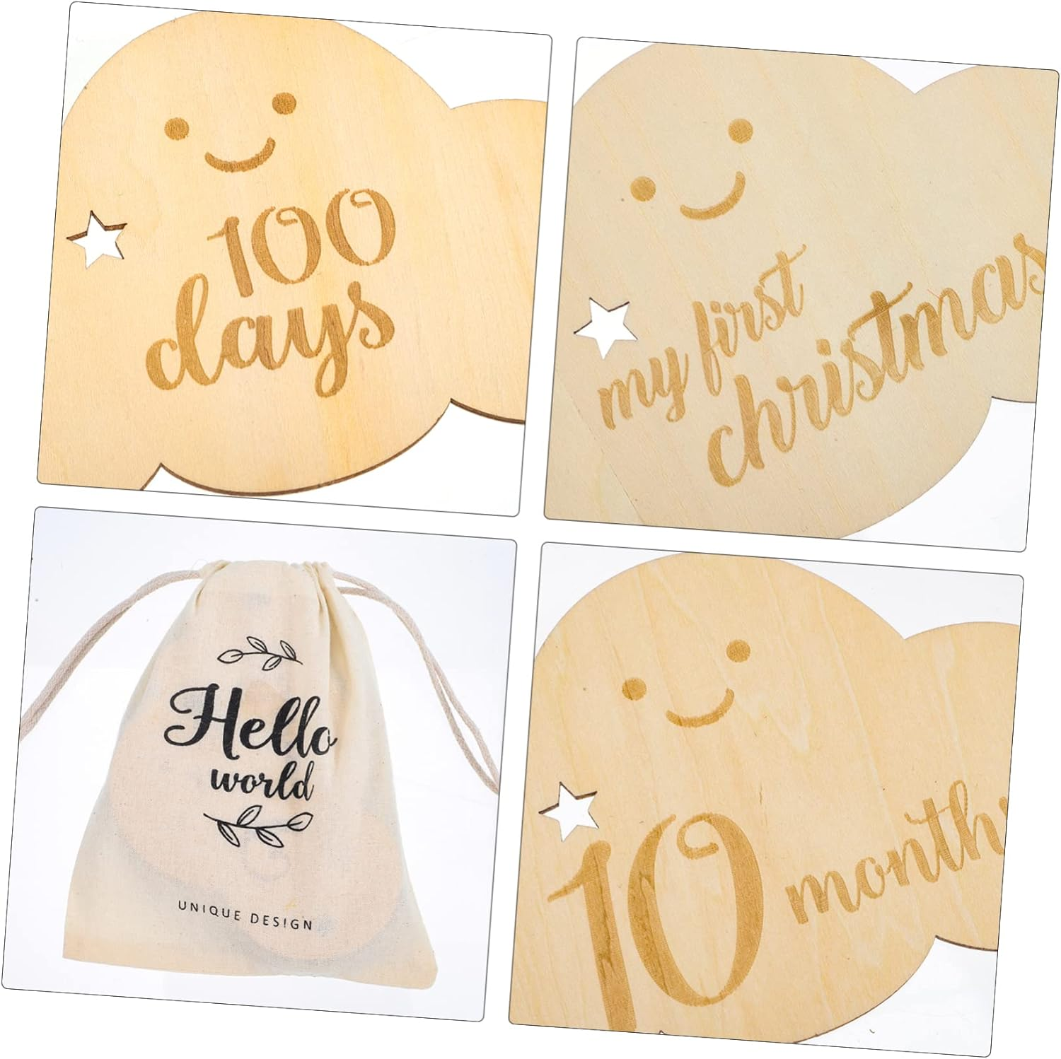 8Pcs Wooden Cloud Monthly Cards for Shower Decorations Newborn Growth Signs image number 6