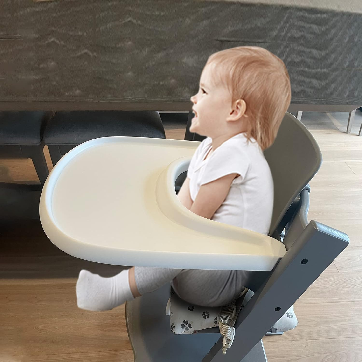 Luqibabe Baby High Chair Tray Compatible with Stokke Tripp Trapp Chair (V2 and Beyond) with Smooth Surface and Strong Suction Power Made of Food-Safe Plastic (BPA BPS BPF Lead Phthalate Free) - White - White image number 3