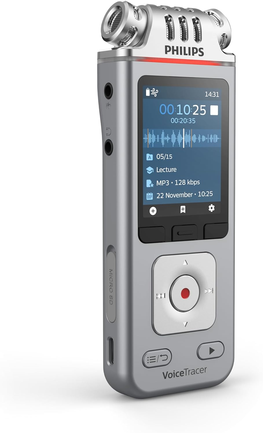 Philips DVT4115 Voice Recorder, MP3, Hifi Microphones with Sembly AI for Voice Recognition for Multiple Speakers, Creating Summaries, Meeting Logs and To-Do Lists image number 6