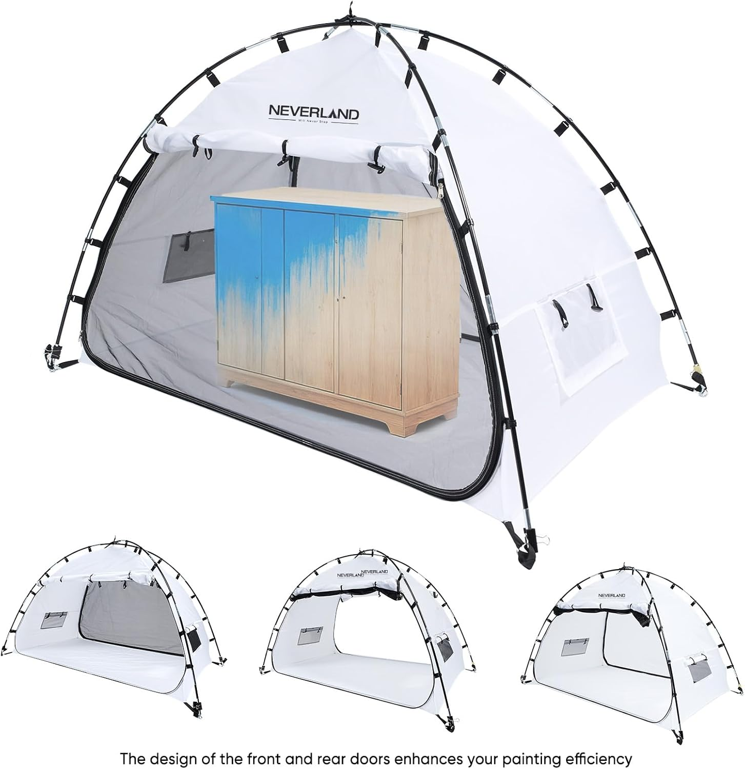 NEVERLAND Protable Paint Booth Tent - 10X6X6.2 Ft Large Spray Paint Tent with Front and Rear Doors, Two Air Vent and Windproof Hooks Paint Booth for DIY Hobby Tool Spray Paint Shelter(White) image number 5