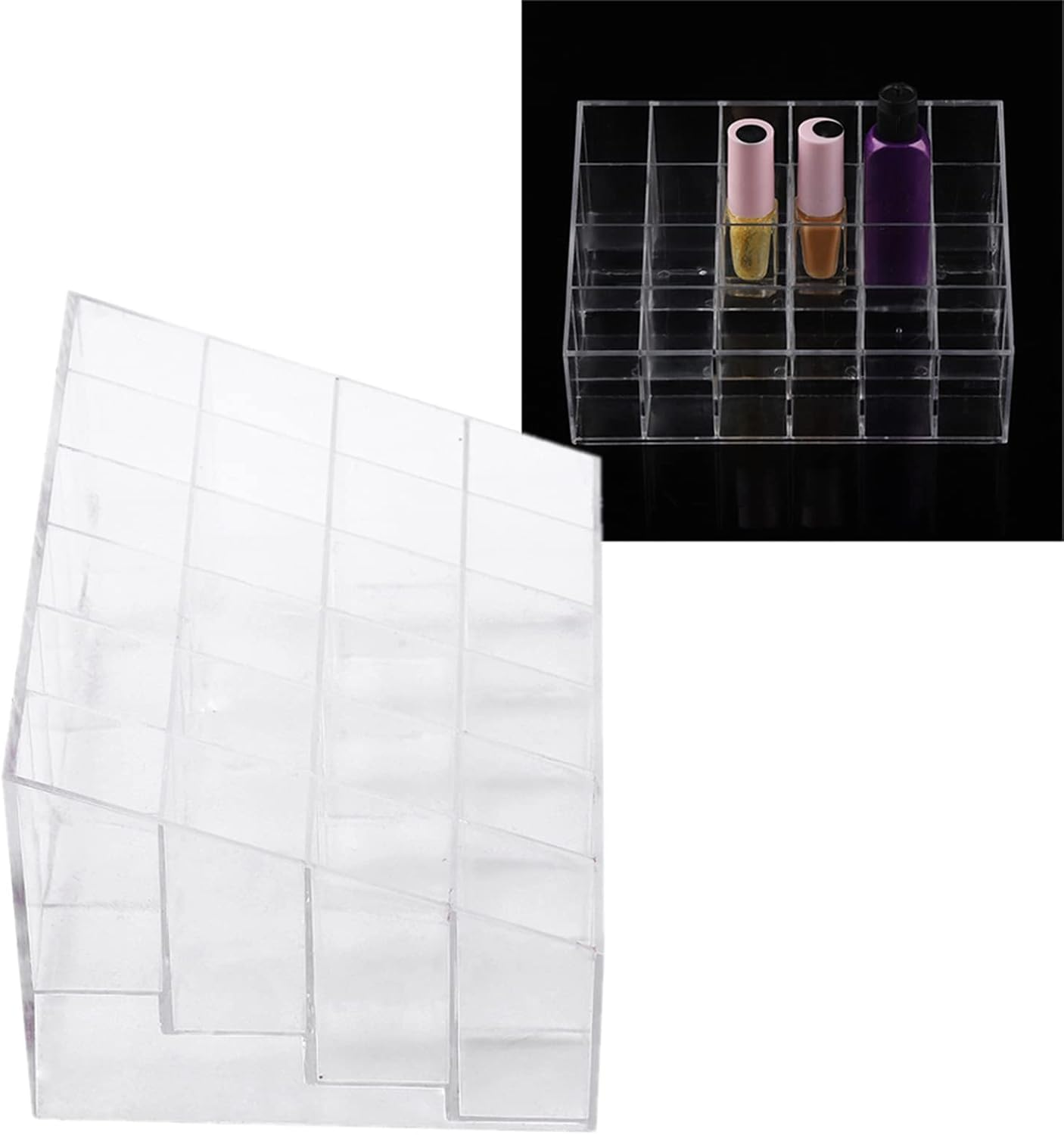 24-Grid Transparent Lipstick Nail Polish Holder Stand, Premium Plastic Makeup Storage Box with Trapezoid Design for Home, Cosmetics Store image number 4