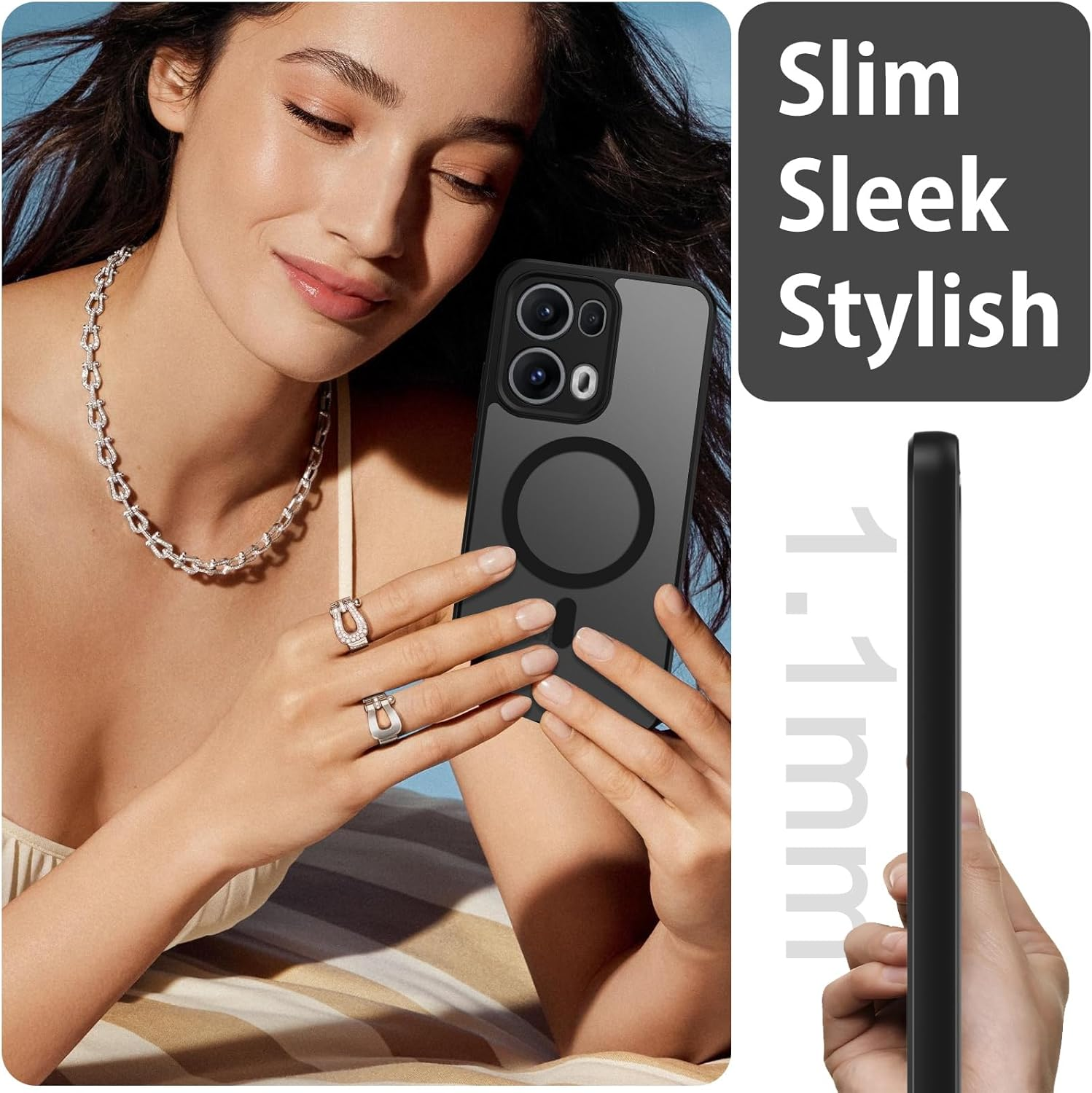 DUEDUE for Oppo Reno 13 Pro 5G 6.83" Case Magnetic, Compatible with Magsafe, [Skin-Touch] Matte Translucent Shockproof Military-Grade Protection Slim Cover for Oppo Reno13 Pro, Black image number 4