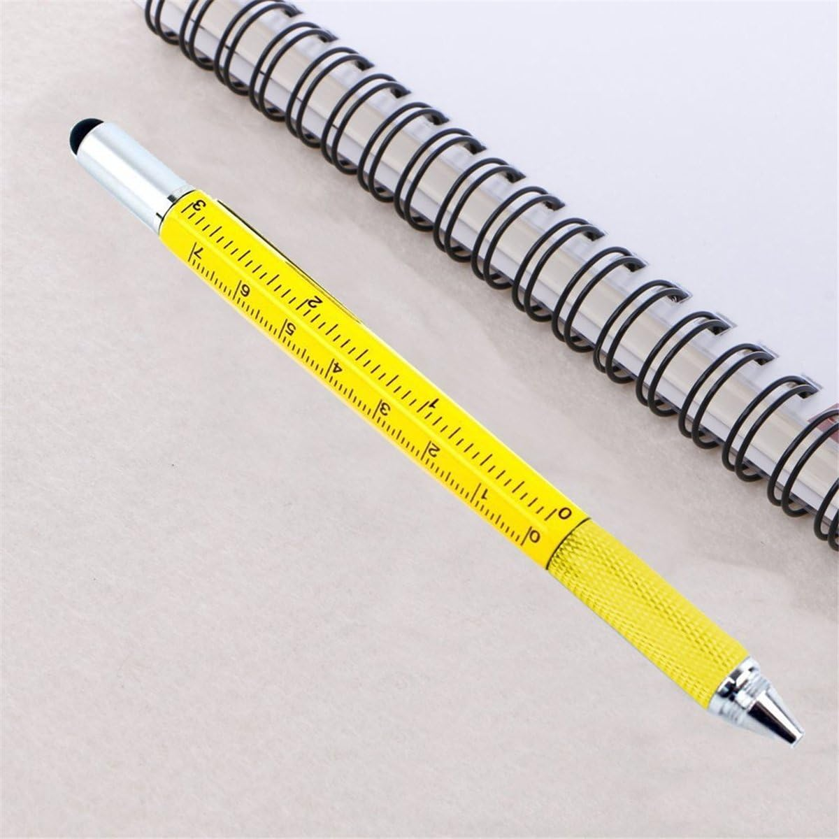 6 in 1 Tech Tool Pen with Ruler, Ballpoint Pen, Levelgauge, Stylus and 2 Screwdriver, Sturdy Aluminum Multifunction Tools Pen for Smartphones and Tablets (Yellow) image number 2