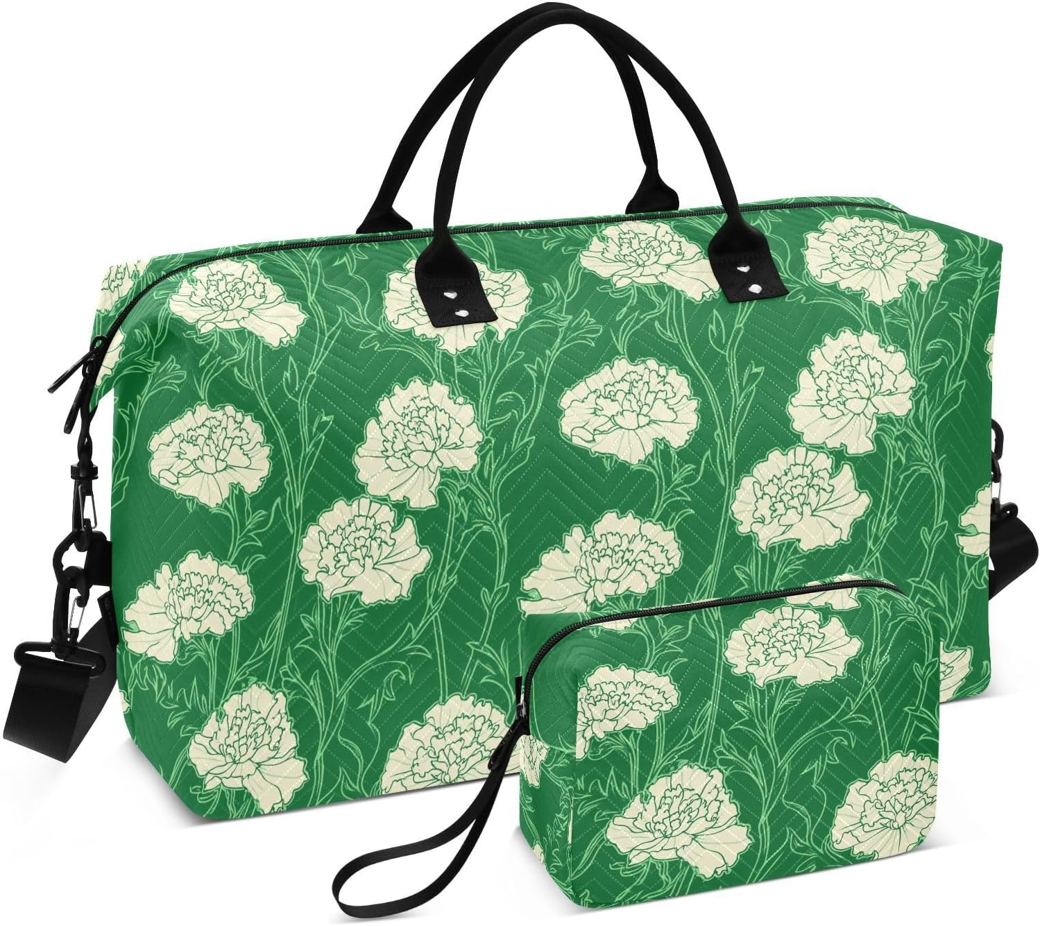 Overnight Travel Duffel Bag Travel Weekender Gear Bag Gym Carry on Duffel Bags with Adjustable Strap for Business Trips Waterproof, Carnation Lace Grass Green image number 4