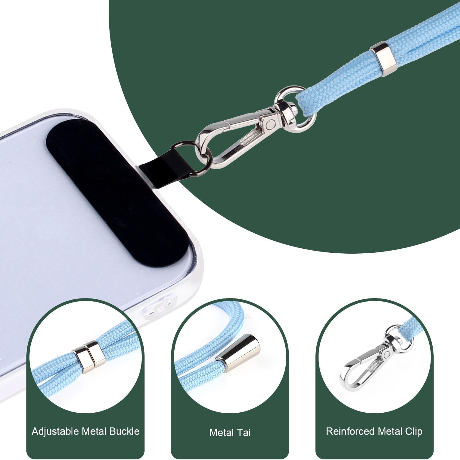 2 Pads Mobile Phone Lanyard Crossbody with 2Pcs Patch Tether Tab,H HOME-MART Adjustable Nylon Neck Wrist Strap Lobster Clasp Hanging Strap Safety for Most Smartphones Cell Phone Accessories image number 5