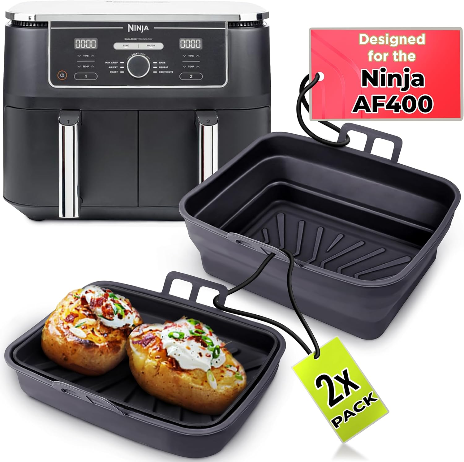 Tydi 2X Premium Silicone Air Fry Liners Ninja AF400UK 9.5L & Tower T17088-21 X 16 4.5 Cm Fryer Made Specifically the AF400 Reusable Accessories, Black (TY-SAF-AF400UK) image number 2
