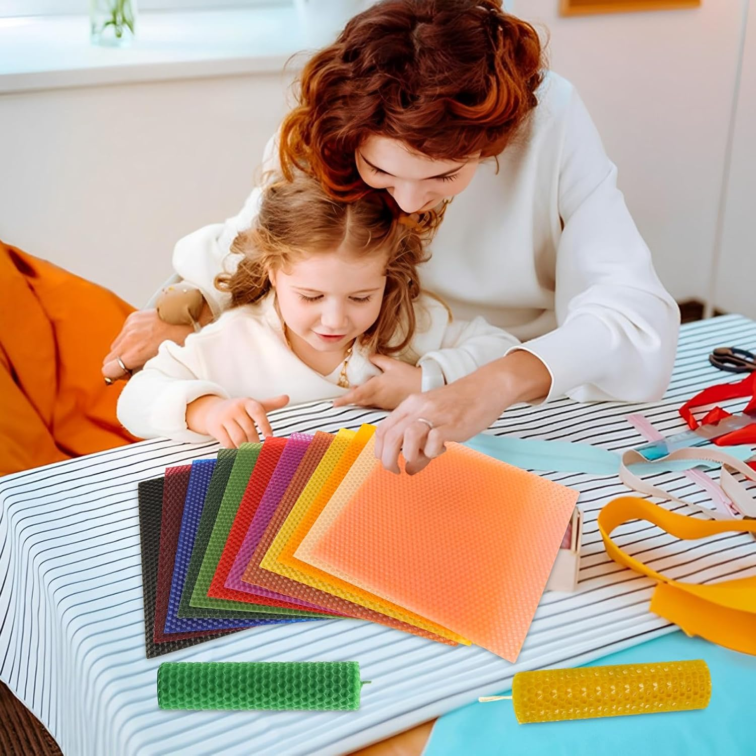 GBACHOOSE 24PCS Beeswax Candle Making Kit 8X8 Inch Beeswax Sheets for Candle Making, 12 Colorful Beeswax Sheets Create Your Own Unique Candles image number 6