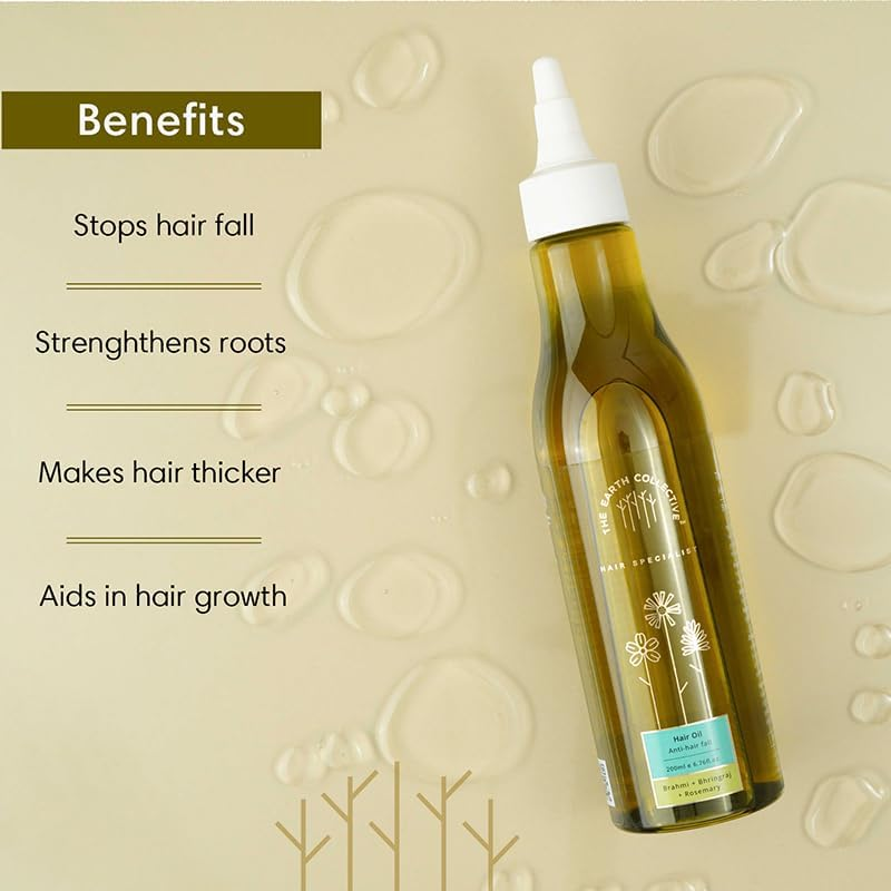 THE EARTH COLLECTIVE Anti-Hair Fall Oil (200 Ml) with Brahmi, Bhringraj and Rosemary to Fight Hair Fall, Strenghthen Hair, for Healthy Hair Growth