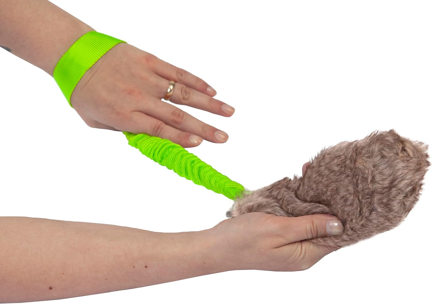 DINGO Fleece Dog Toy Artificial Fur Racer Squeaky Teaser Dog Wand 55 Cm Long Bungee Handle for Agility, Dog Training, Reward, Retrieve, Chasing, Play Green 15584-2 image number 3