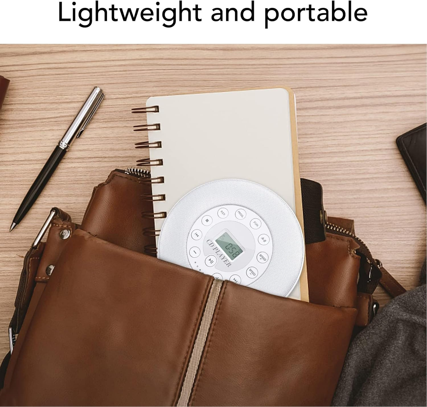 CD Player Portable, 1500Mah Rechargeable CD Player with Charging Cable and Sound Cable, Compact anti Skip Shockproof CD Player for CD CD RW MP3 (White without BT)