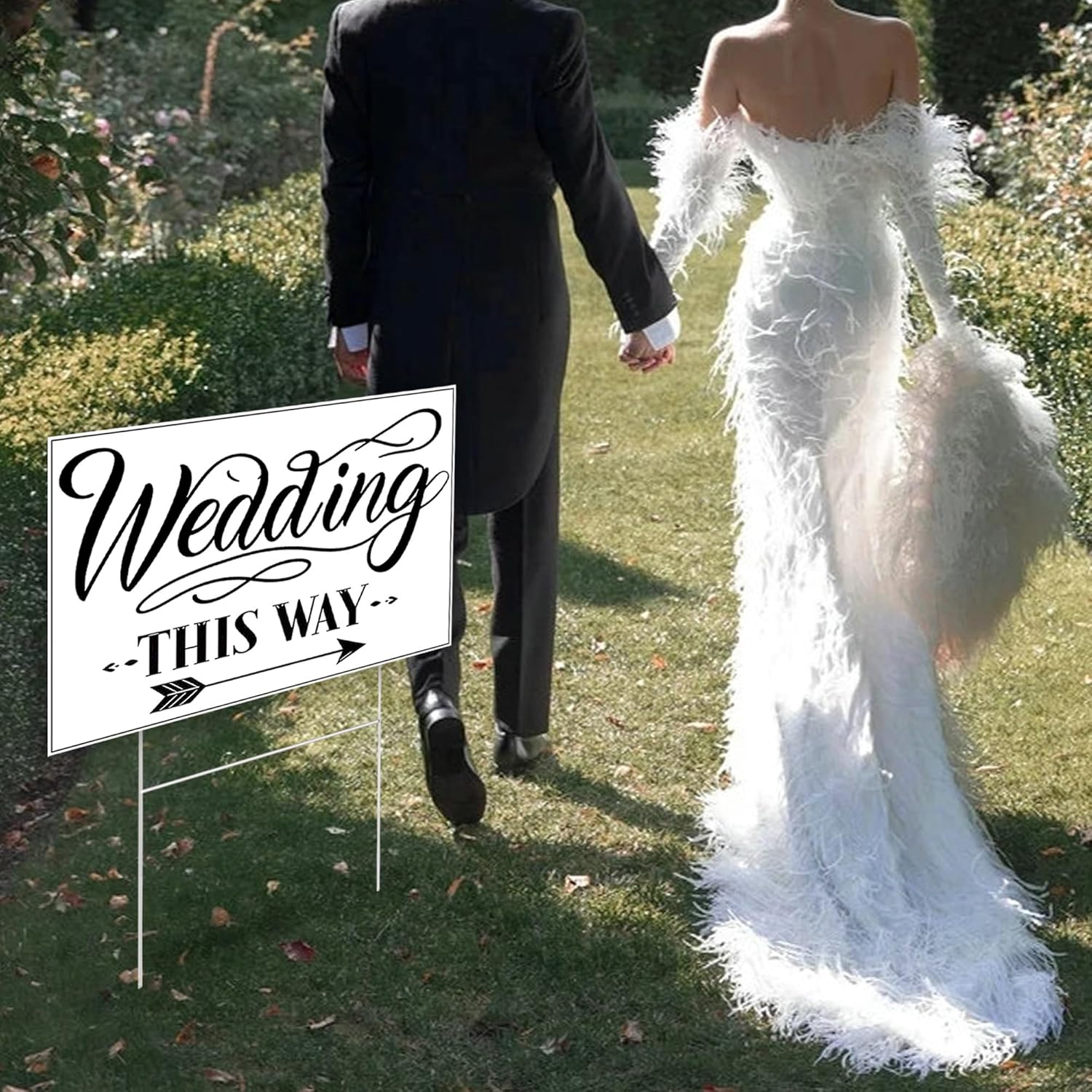 Wedding Direction Arrow Signs with Stakes, 3 Packs Wedding This Way Sign, Wedding Signs for Ceremony and Reception, YITOBA Double Sided Printed Wedding Directional Signs (White) image number 2