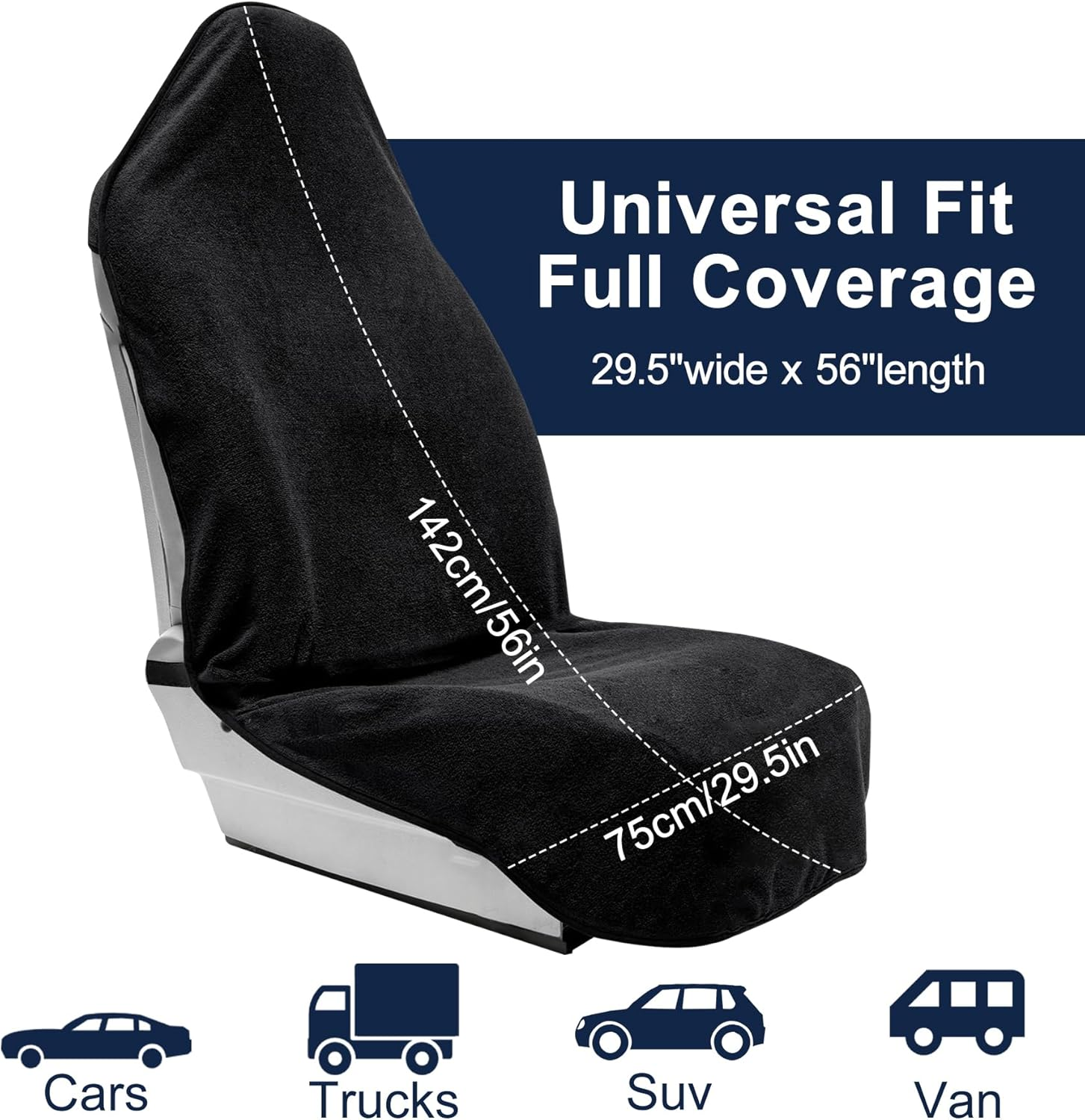 Car Seat Cover Protector, 2 Pack Waterproof Sweat Towel Seat Cover for Rainy Day, Gym, Workout, Running, Swimming, Beach, Hiking, Multi-Purpose Seats Covers Universal Fit for Cars SUV Trucks (Black) image number 1