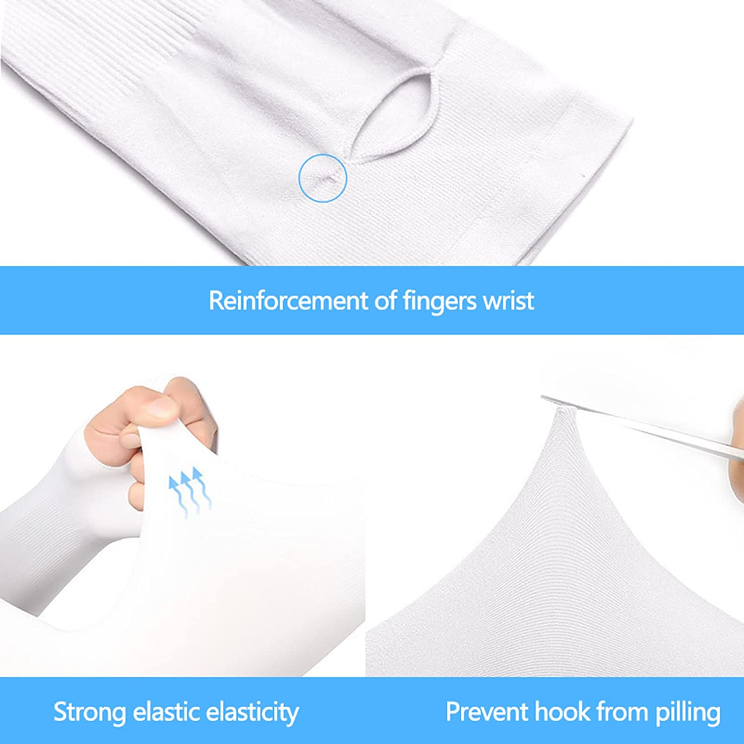 2 Pairs - Arm Cooling Sleeves UV Sun Protection Arm Sleeves for Women Men Youth, MH MOIHSING Arm Warmers for Cycling Driving Outdoor Sports Basketball Sleeves, Arm Compression Sleeves Black White image number 6